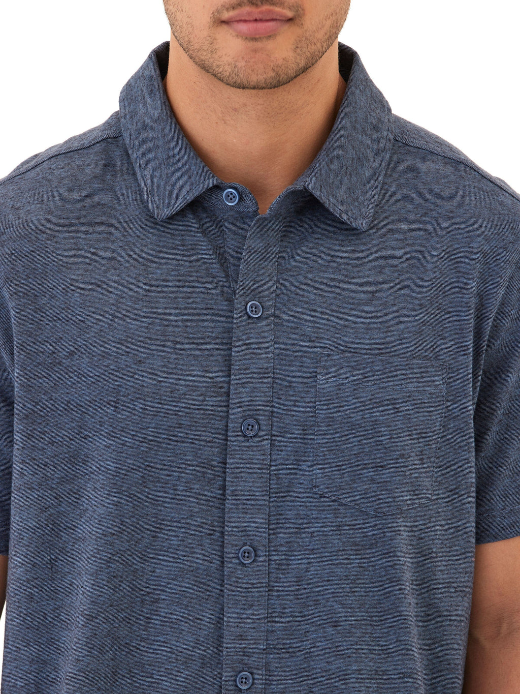 Black Fleck Triblend Short Sleeve Button-Down Shirt with Pocket