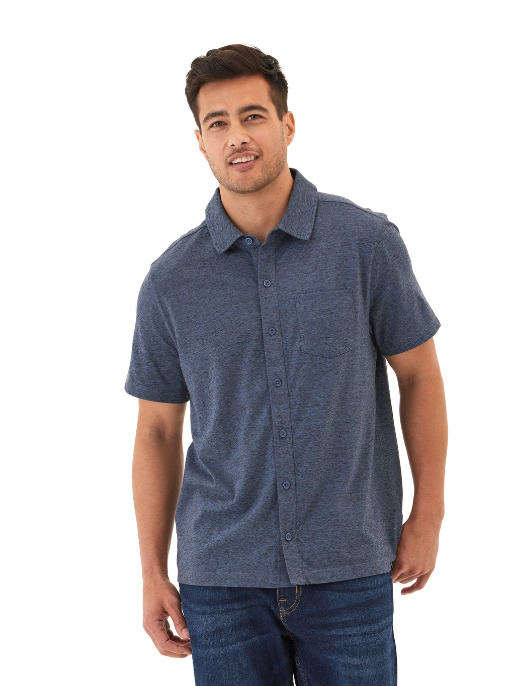 Black Fleck Triblend Short Sleeve Button-Down Shirt with Pocket