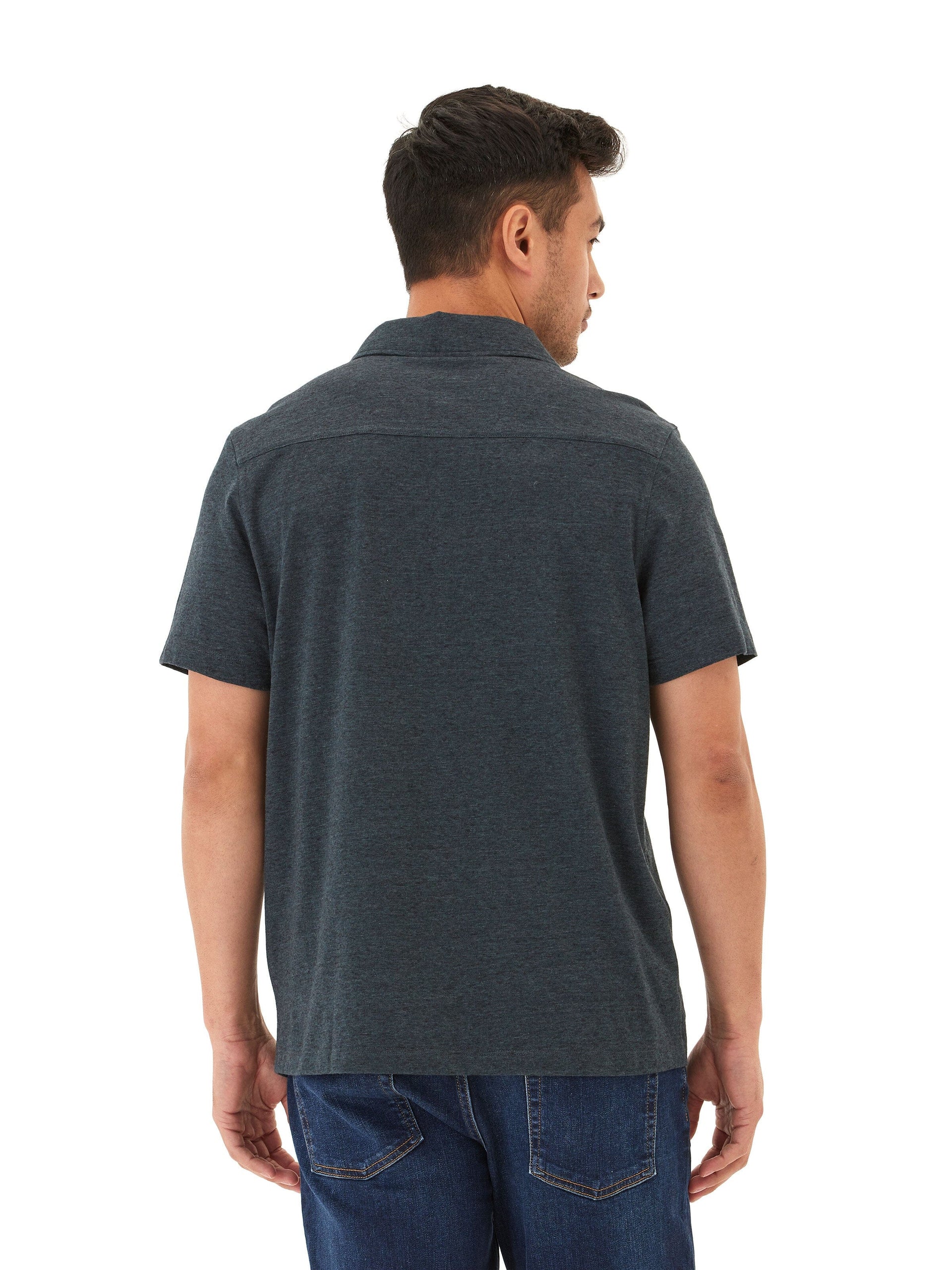 Black Fleck Triblend Short Sleeve Button-Down Shirt with Pocket