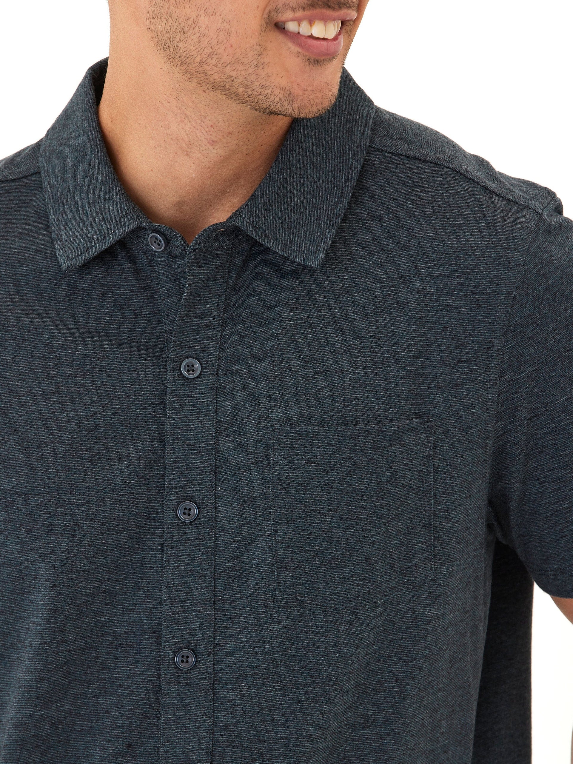 Black Fleck Triblend Short Sleeve Button-Down Shirt with Pocket