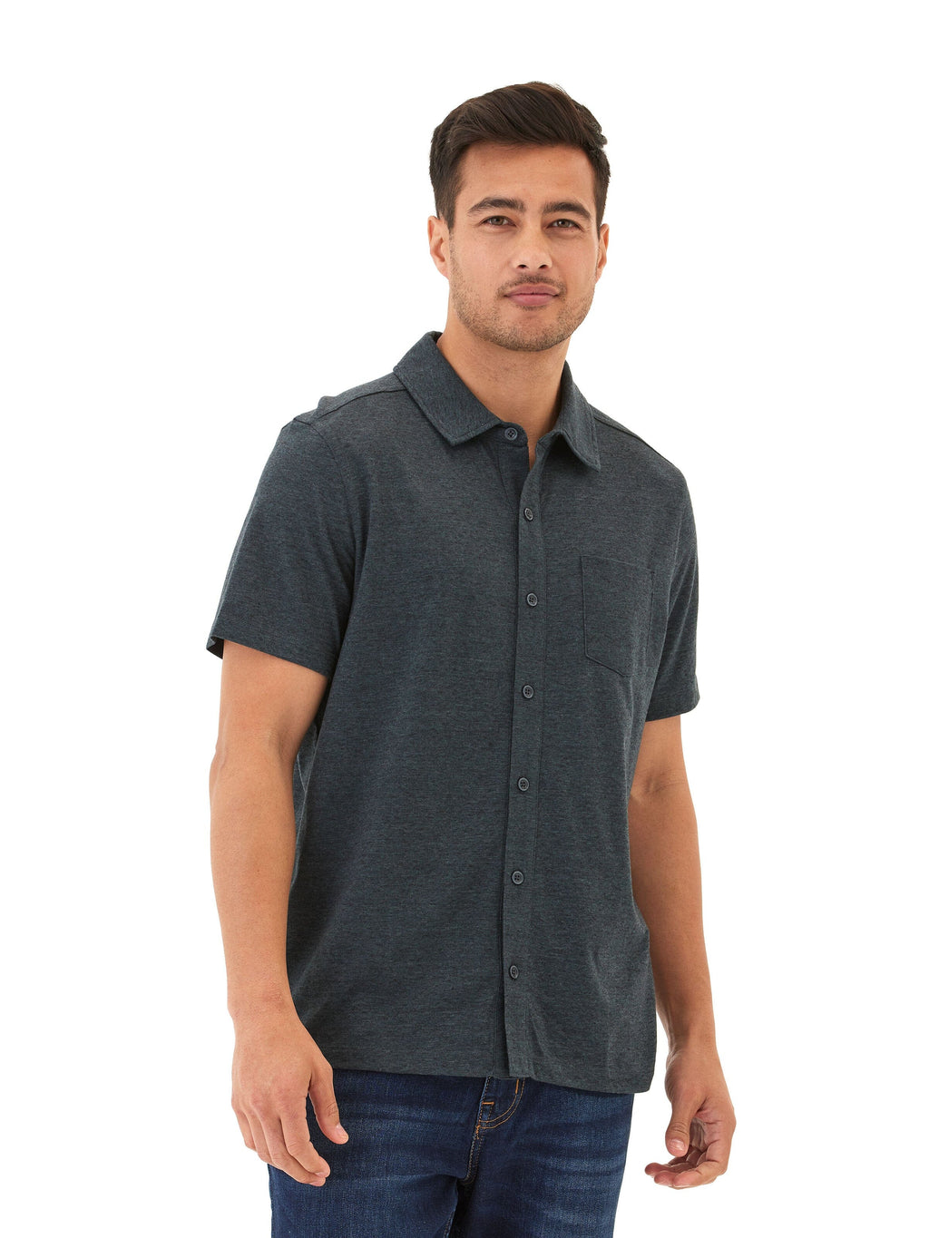Black Fleck Triblend Short Sleeve Button-Down Shirt with Pocket