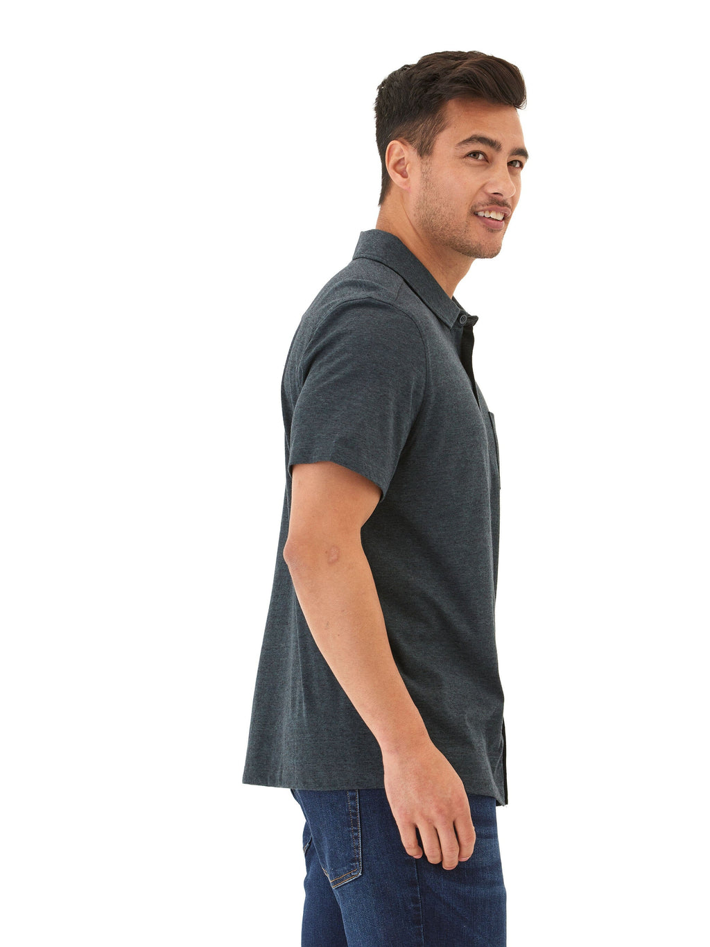 Black Fleck Triblend Short Sleeve Button-Down Shirt with Pocket