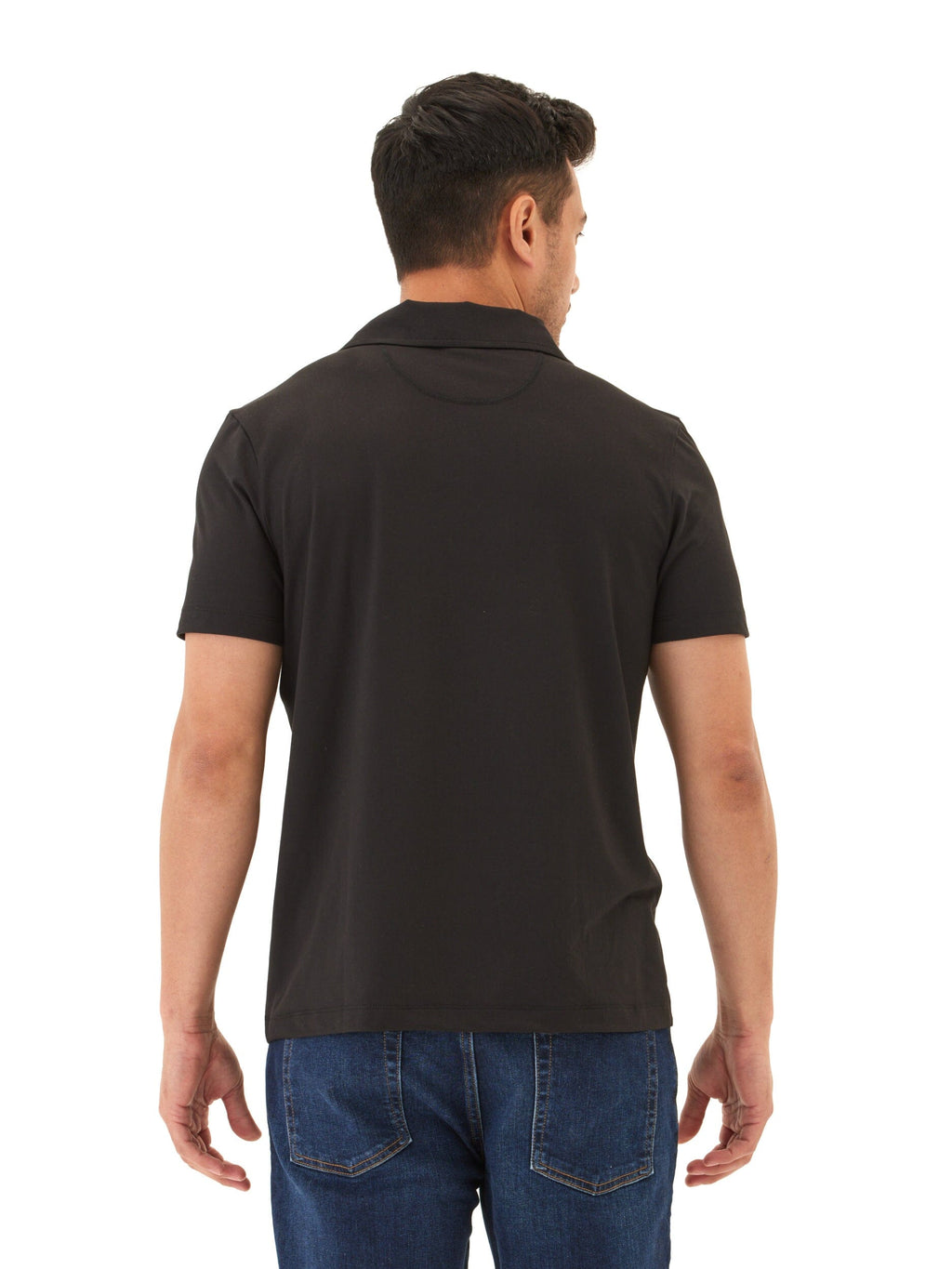 Men's Black Luxe Jersey Short Sleeve Polo with Open Placket