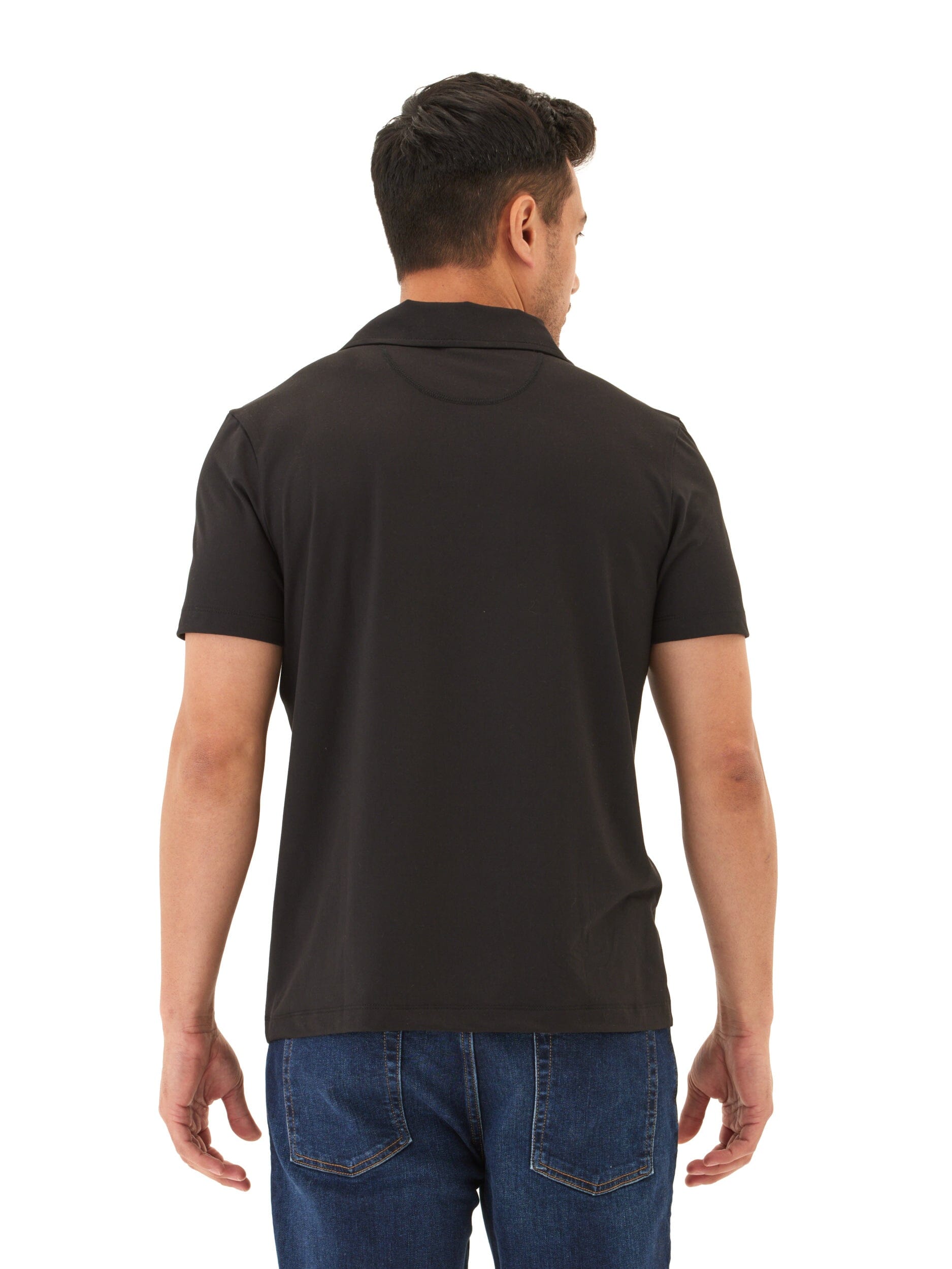 Men's Black Luxe Jersey Short Sleeve Polo with Open Placket