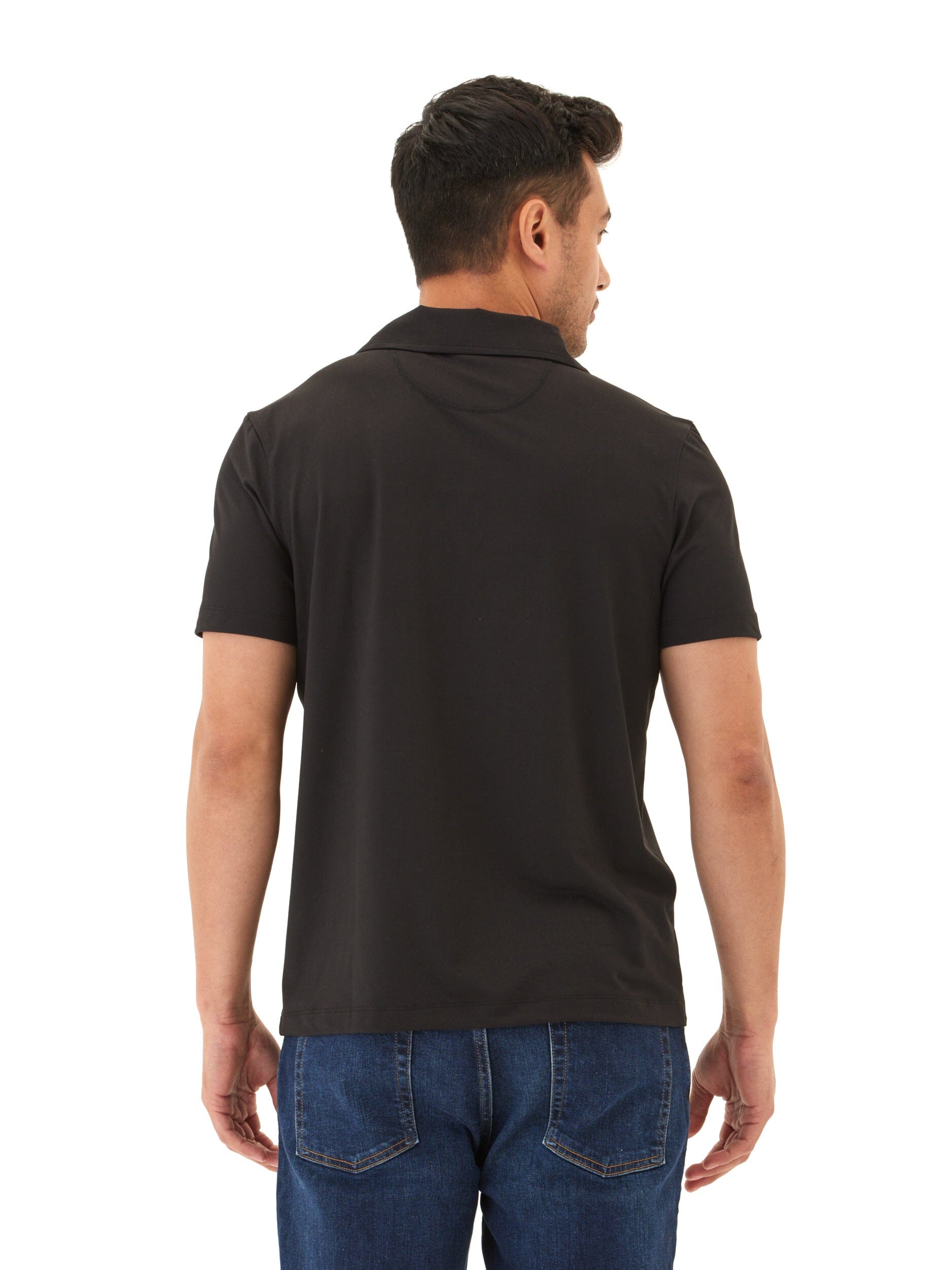 Men's Black Luxe Jersey Short Sleeve Polo with Open Placket