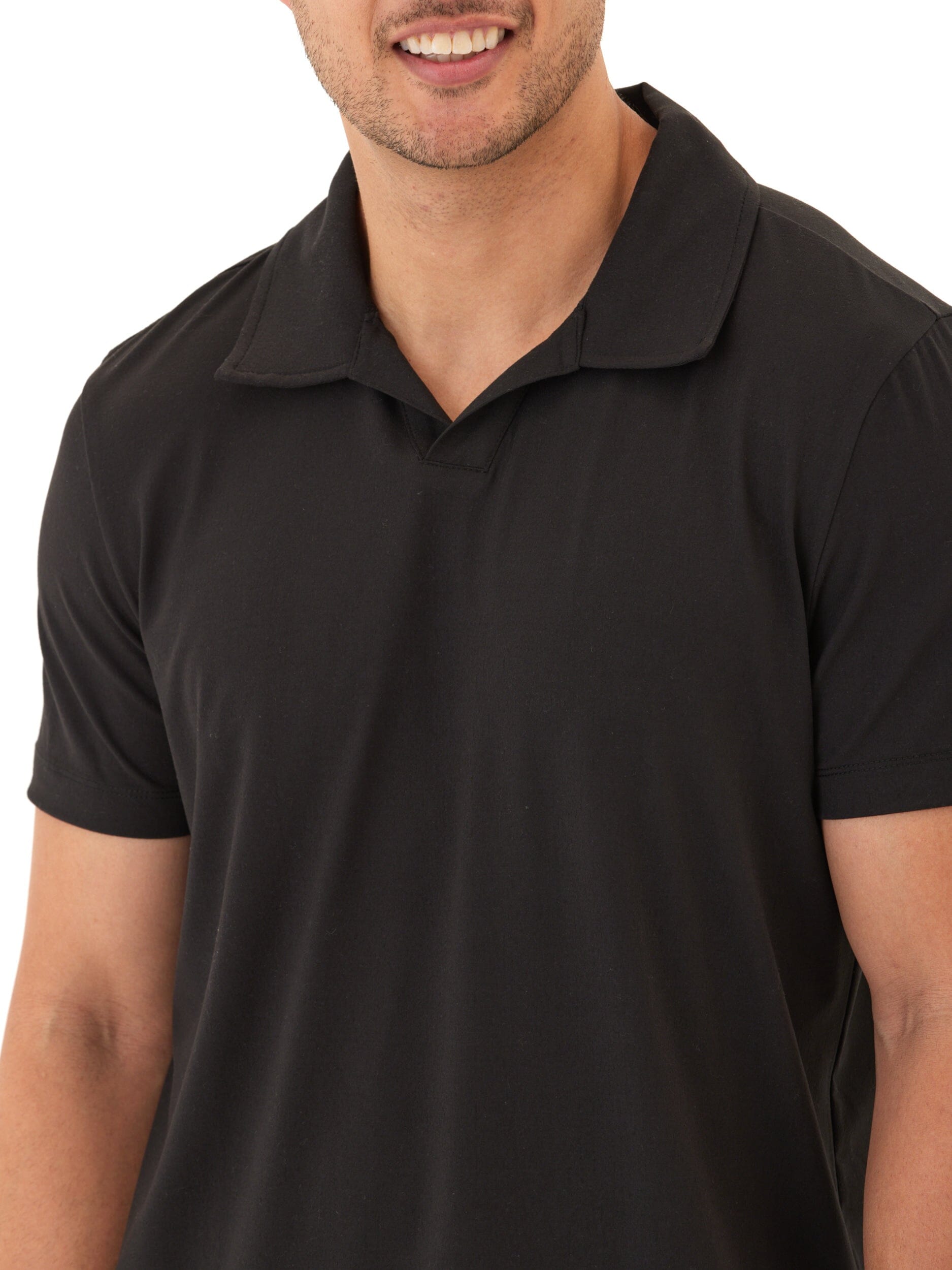 Men's Black Luxe Jersey Short Sleeve Polo with Open Placket