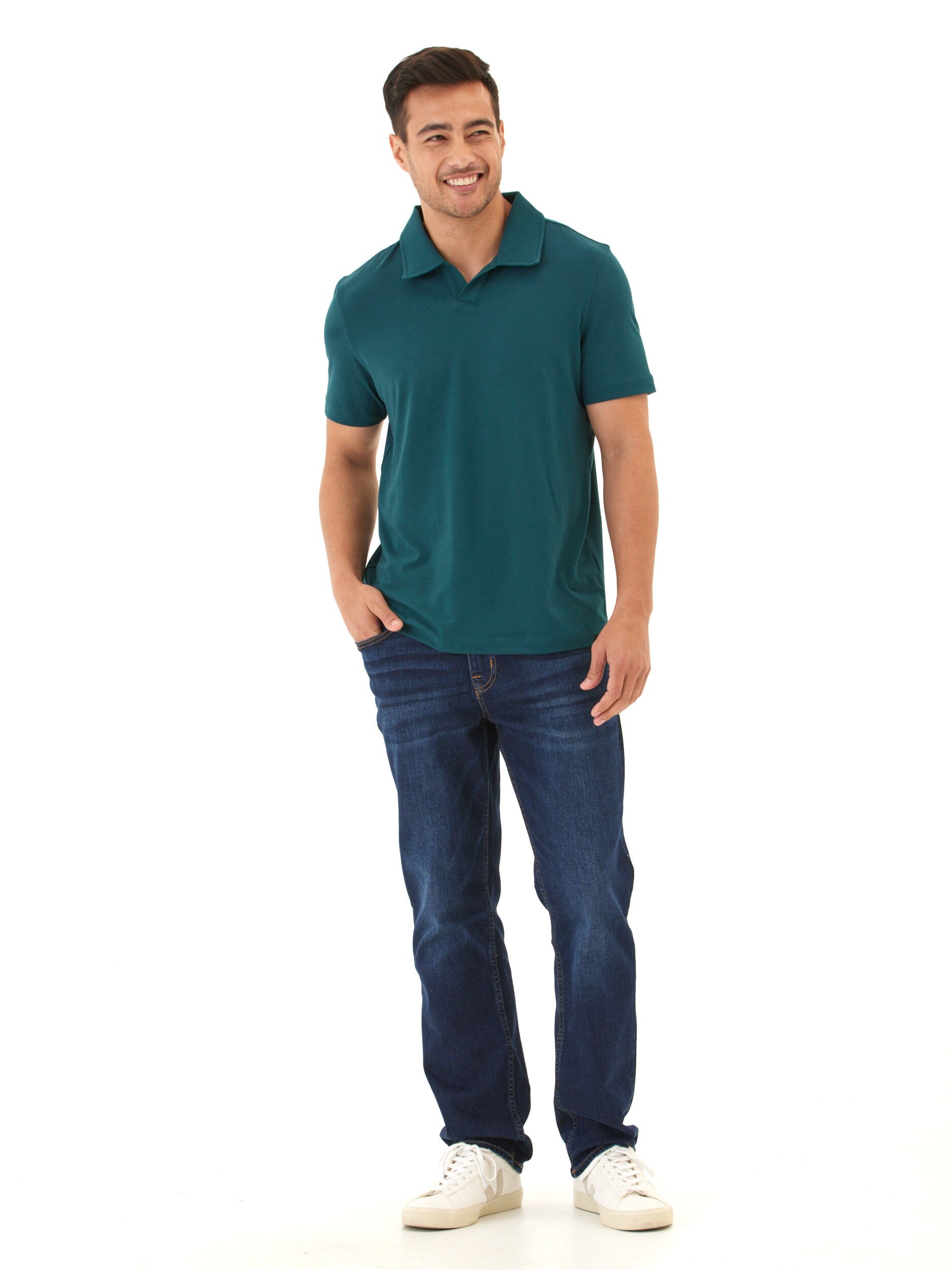 Men's Teal Dark-Green Luxe Jersey Short Sleeve Polo - close-up detail