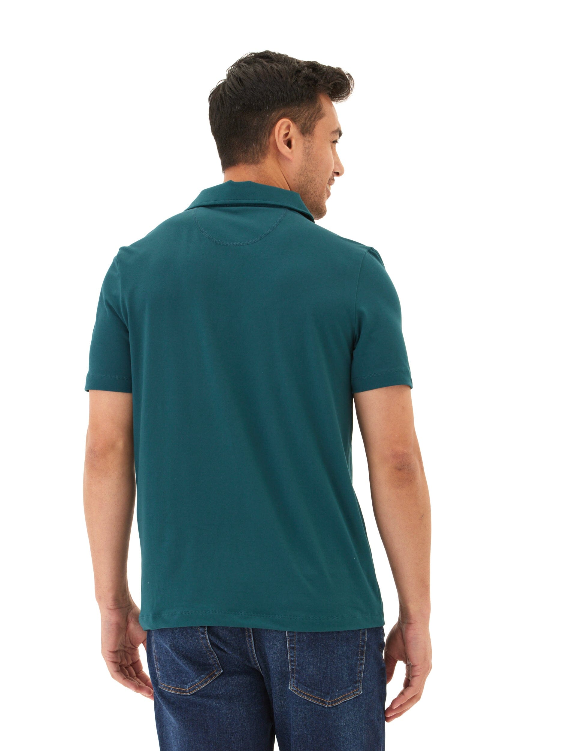 Men's Teal Dark-Green Luxe Jersey Short Sleeve Polo - detail shot
