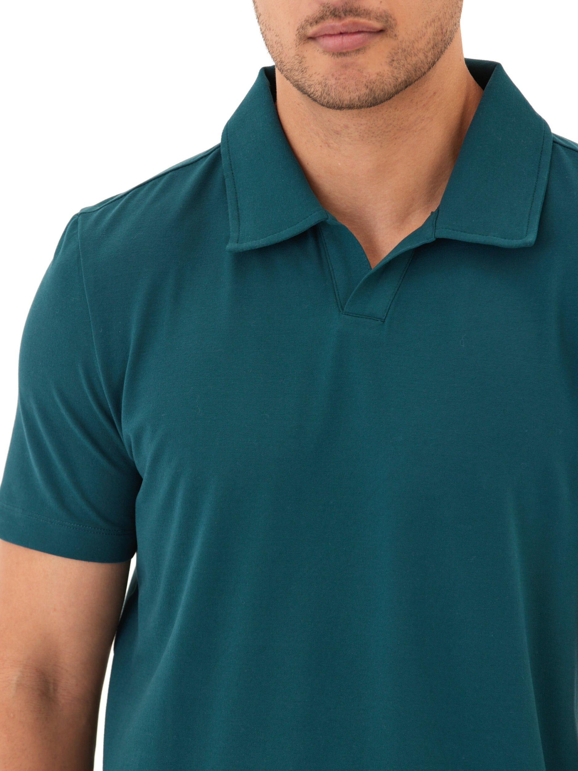 Men's Teal Dark-Green Luxe Jersey Short Sleeve Polo - front view