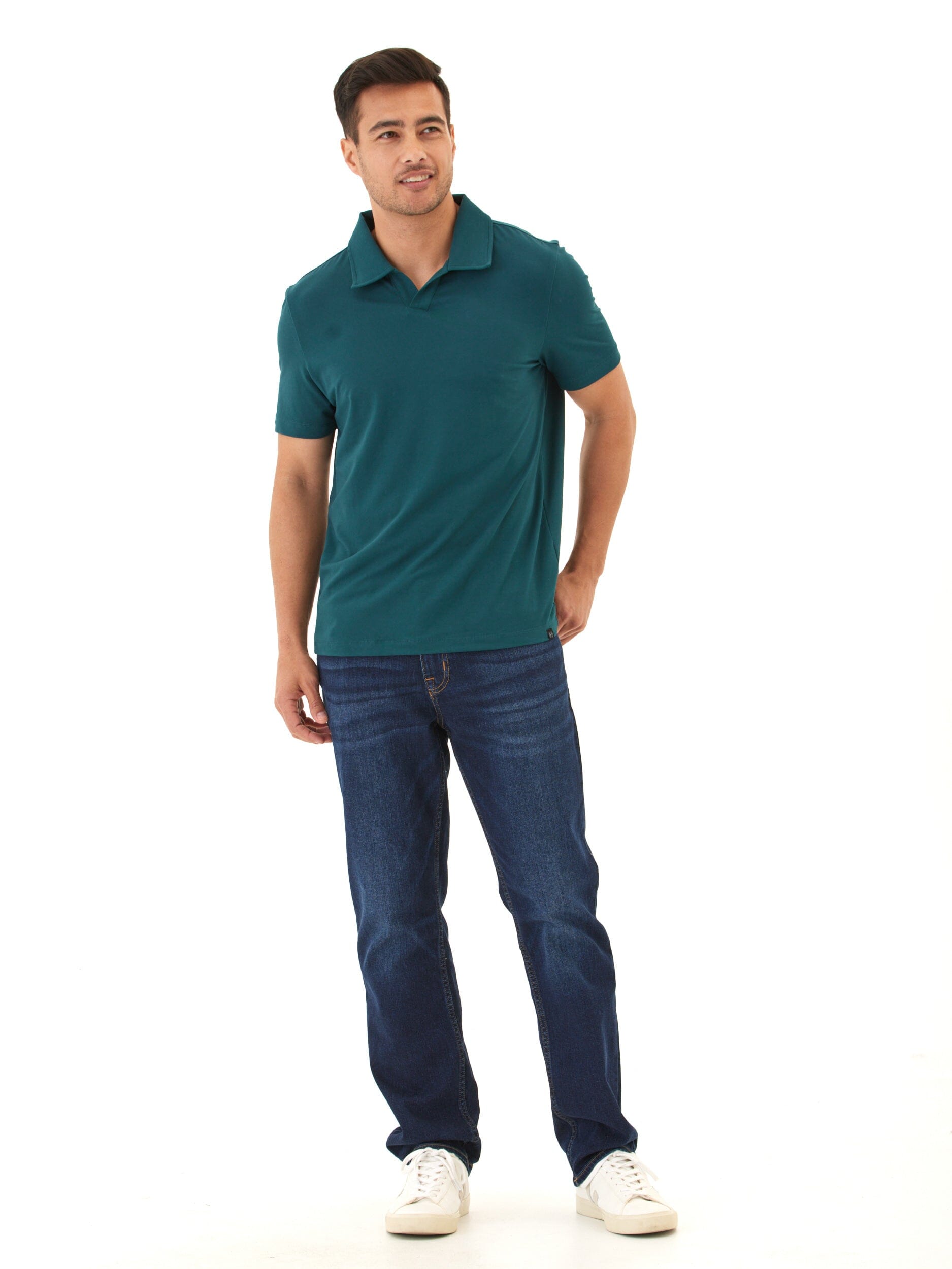Men's Teal Dark-Green Luxe Jersey Short Sleeve Polo - lifestyle shot