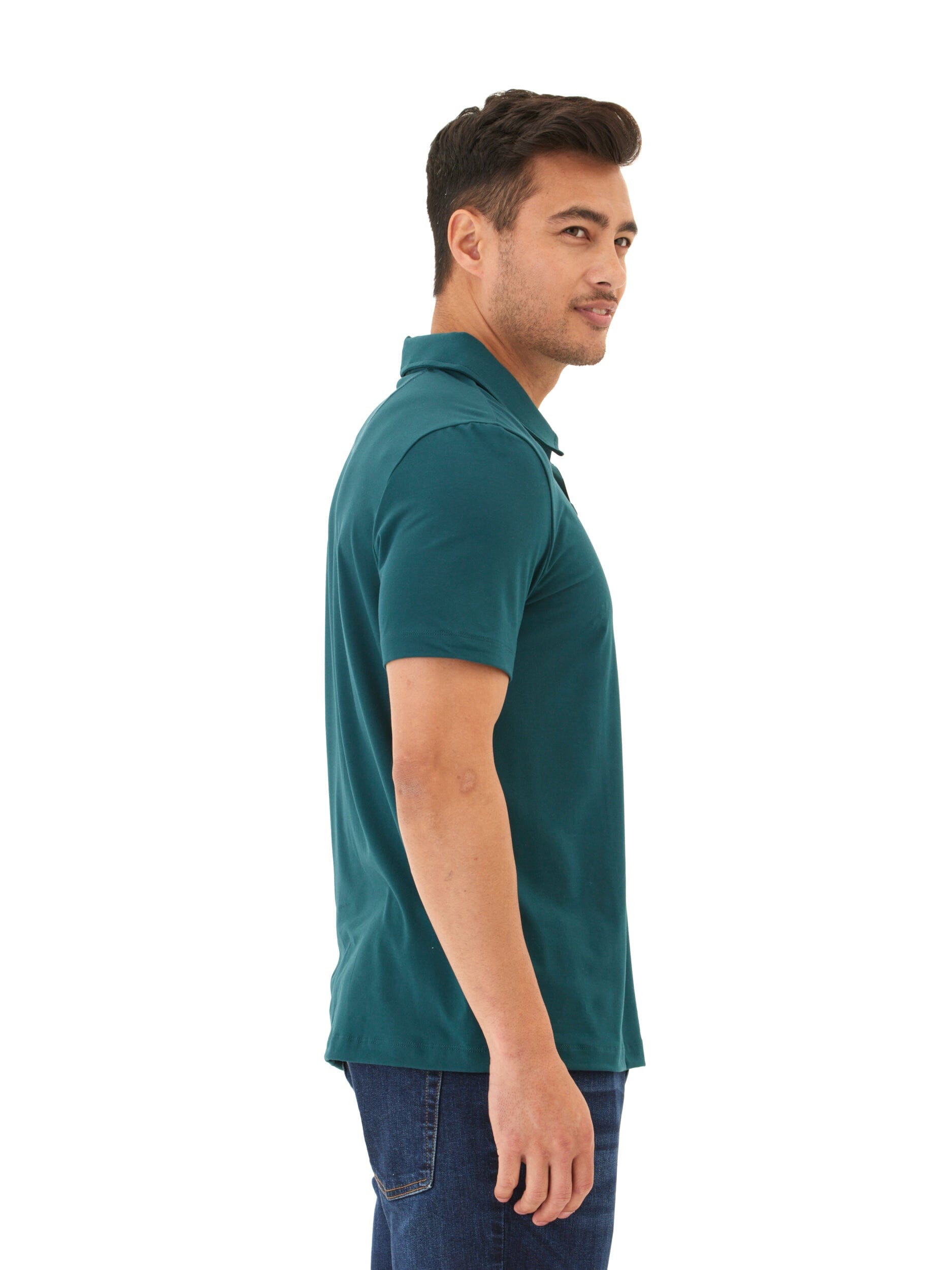 Men's Teal Dark-Green Luxe Jersey Short Sleeve Polo - back view