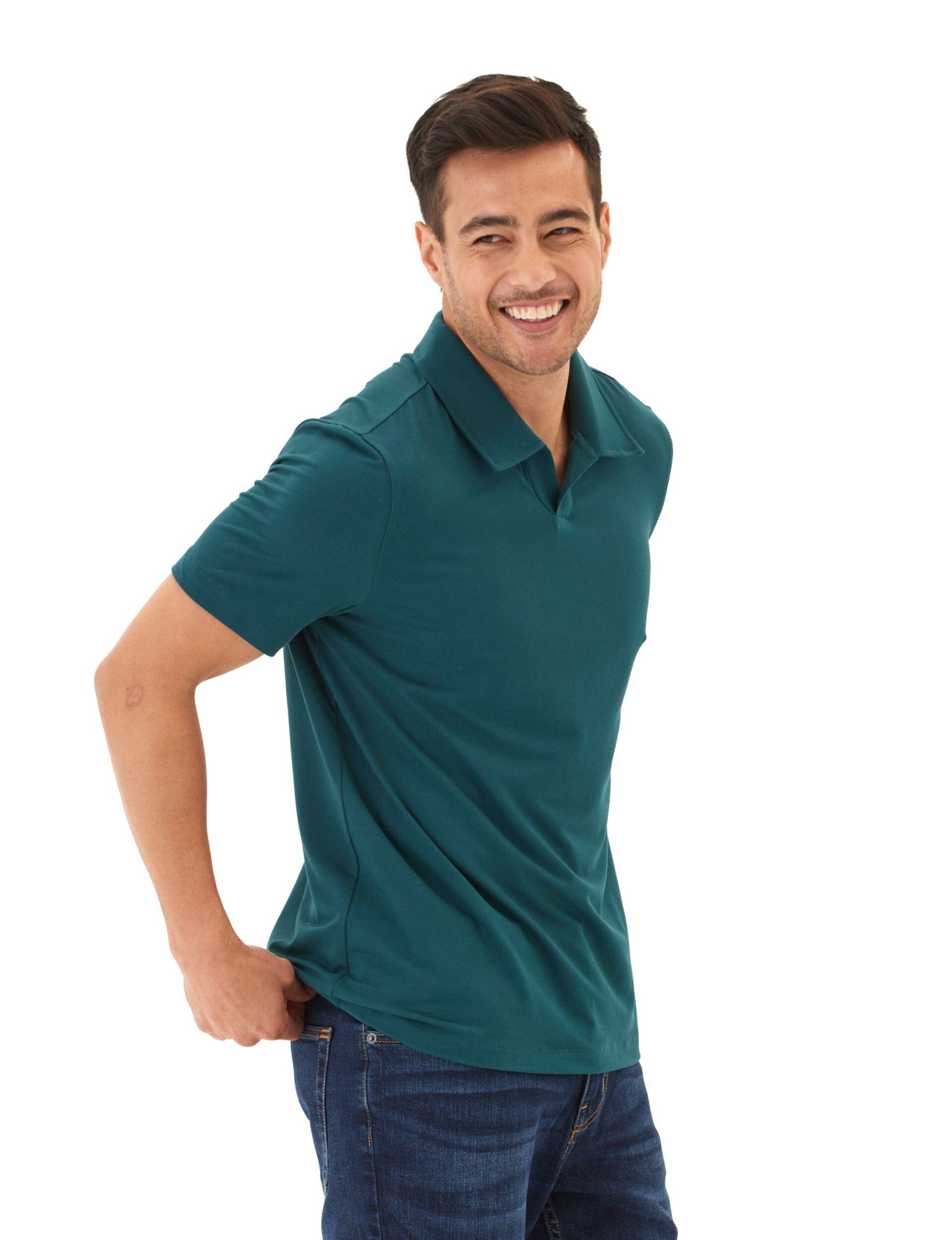 Men's Teal Dark-Green Luxe Jersey Short Sleeve Polo - side view