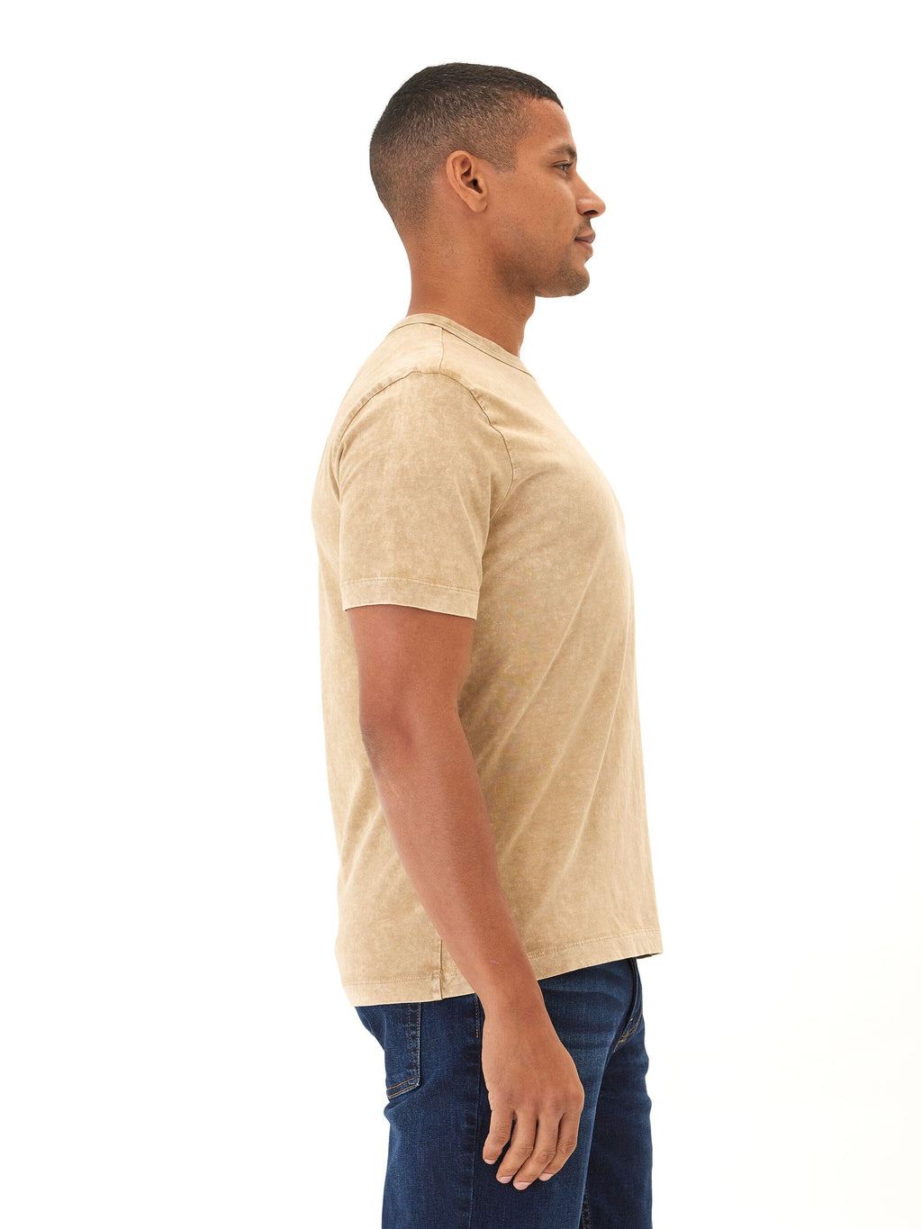 Shawn Mineral Wash Eco Cotton Jersey Crew Tee in Tan
