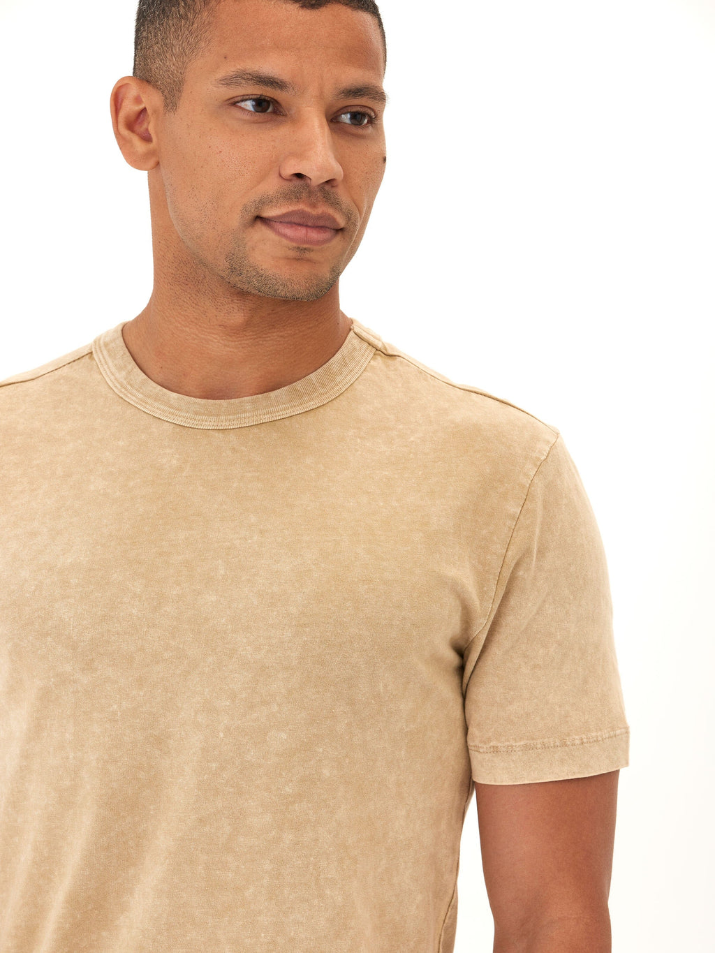 Shawn Mineral Wash Eco Cotton Jersey Crew Tee in Tan
