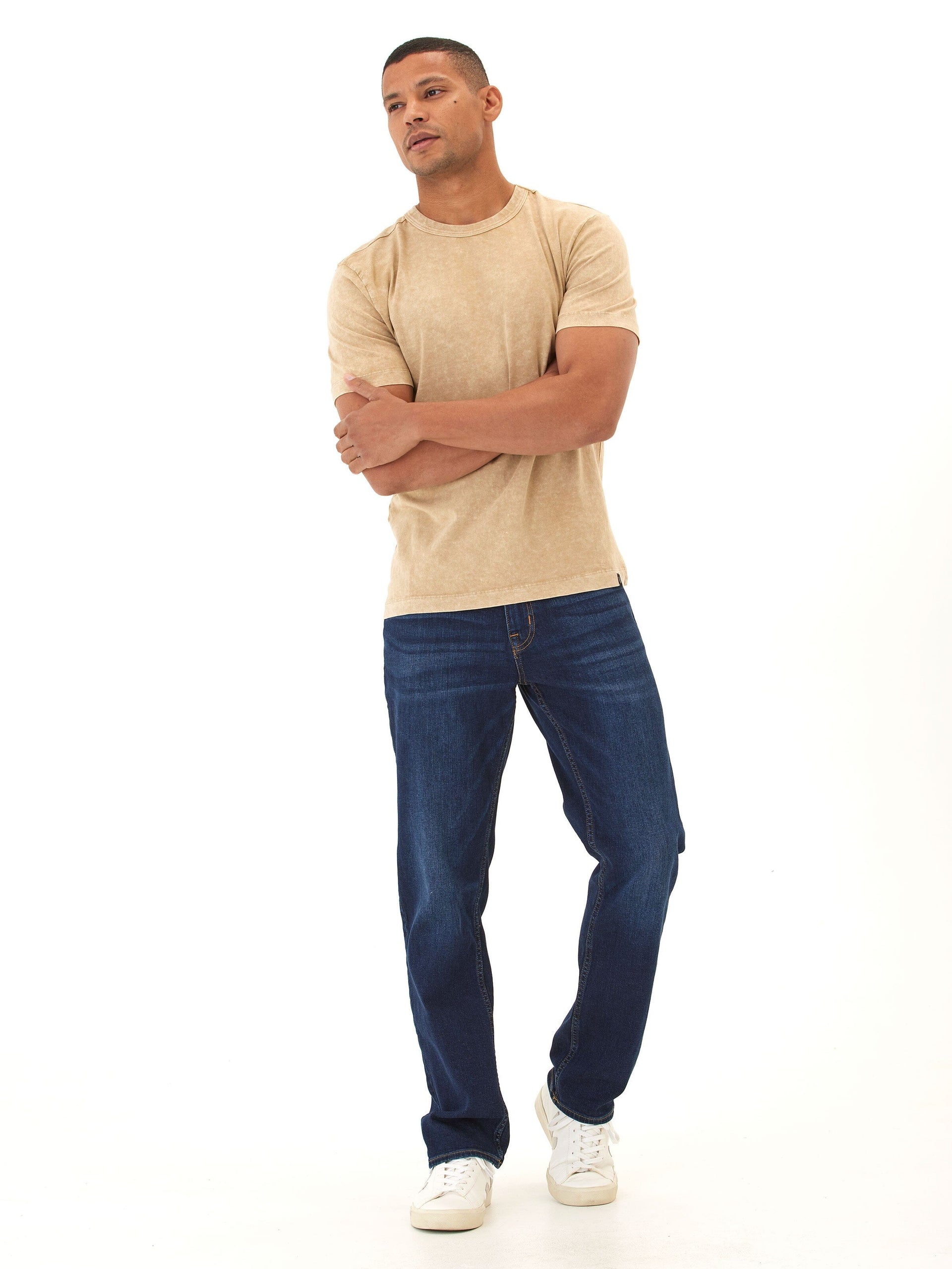 Shawn Mineral Wash Eco Cotton Jersey Crew Tee in Tan