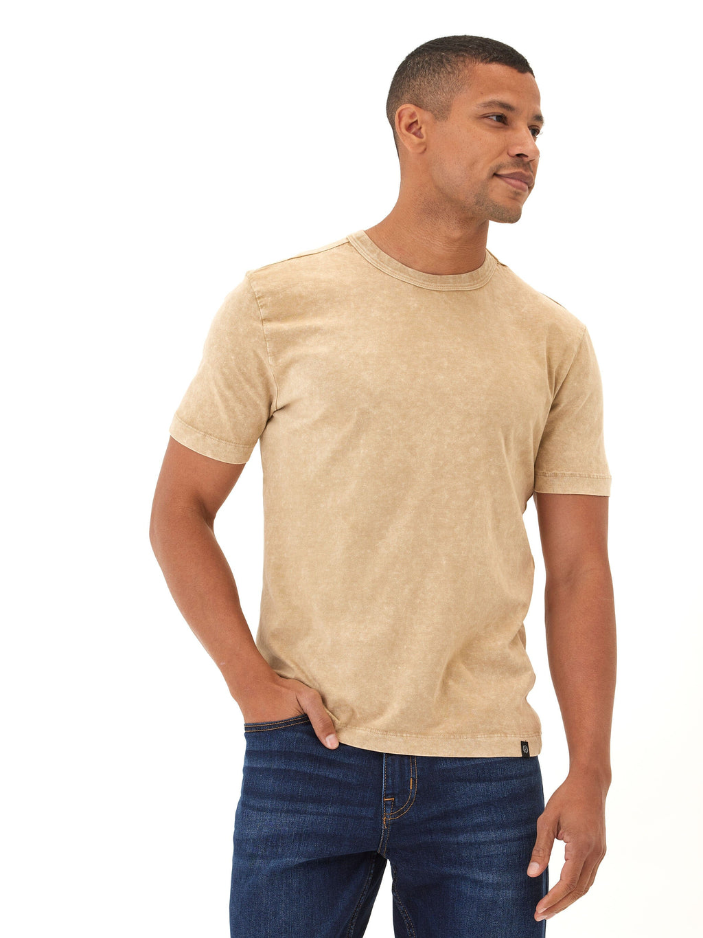 Shawn Mineral Wash Eco Cotton Jersey Crew Tee in Tan