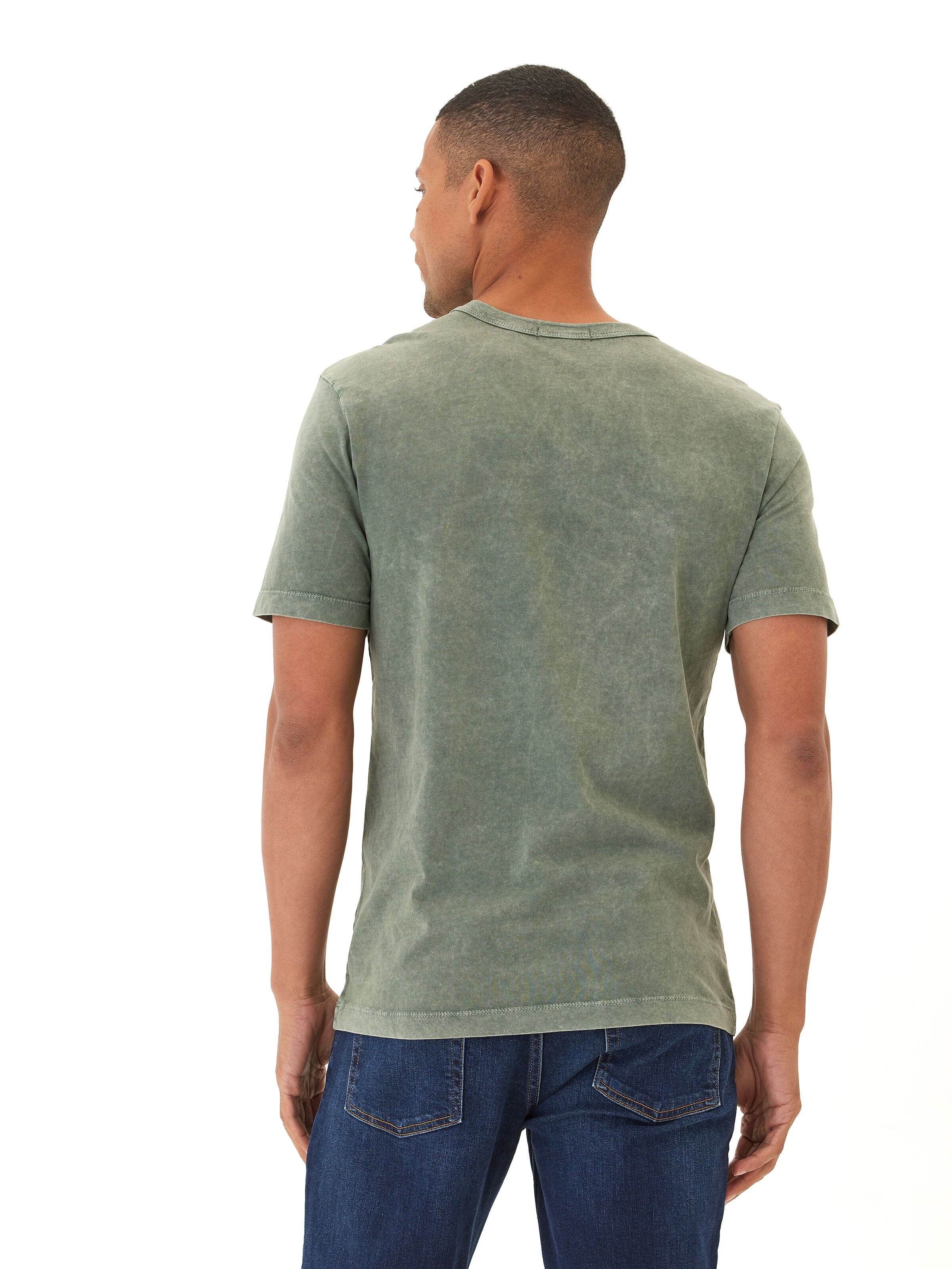Shawn Mineral Wash Eco Cotton Jersey Crew Tee in Olive Green