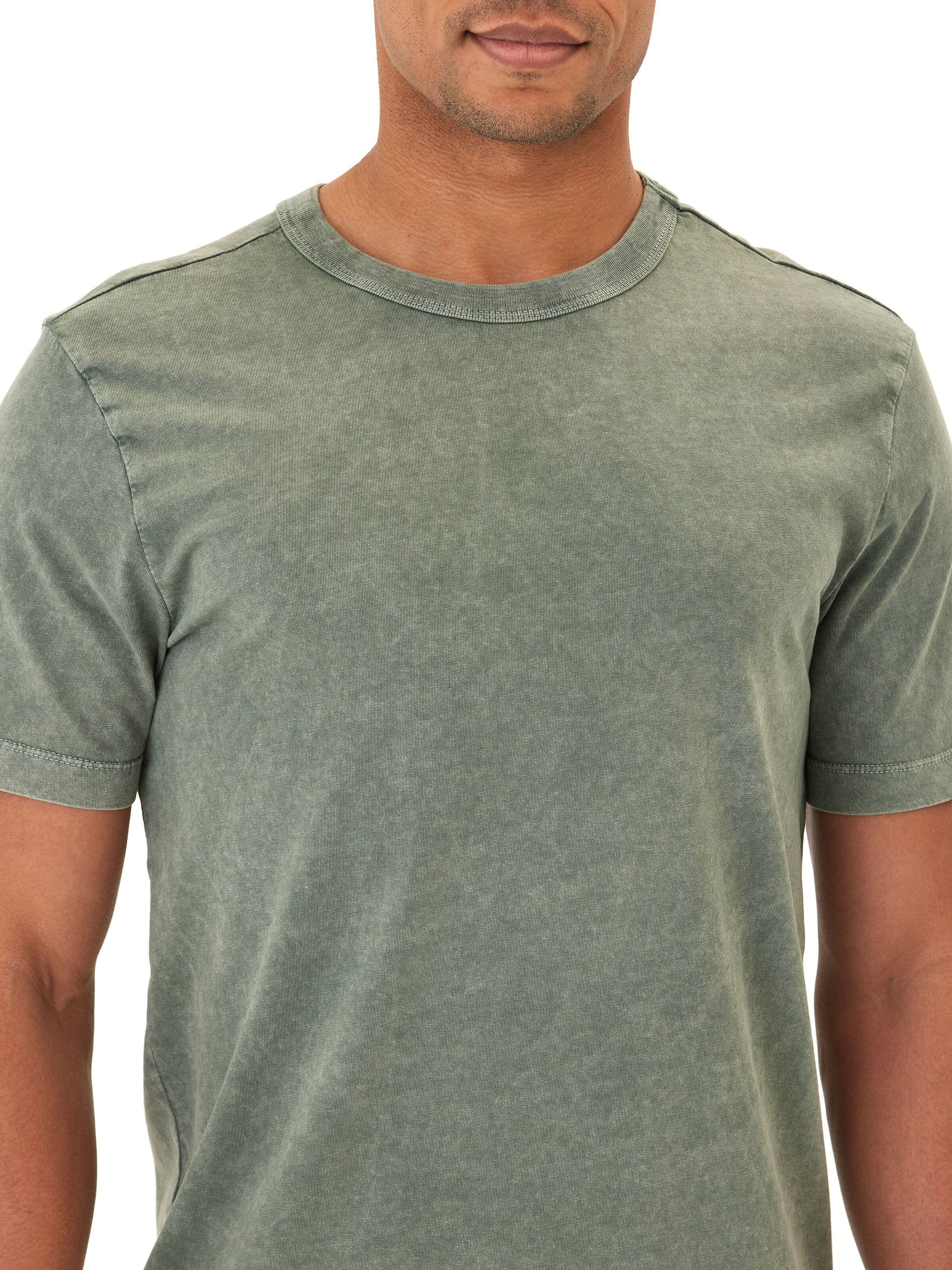Shawn Mineral Wash Eco Cotton Jersey Crew Tee in Olive Green