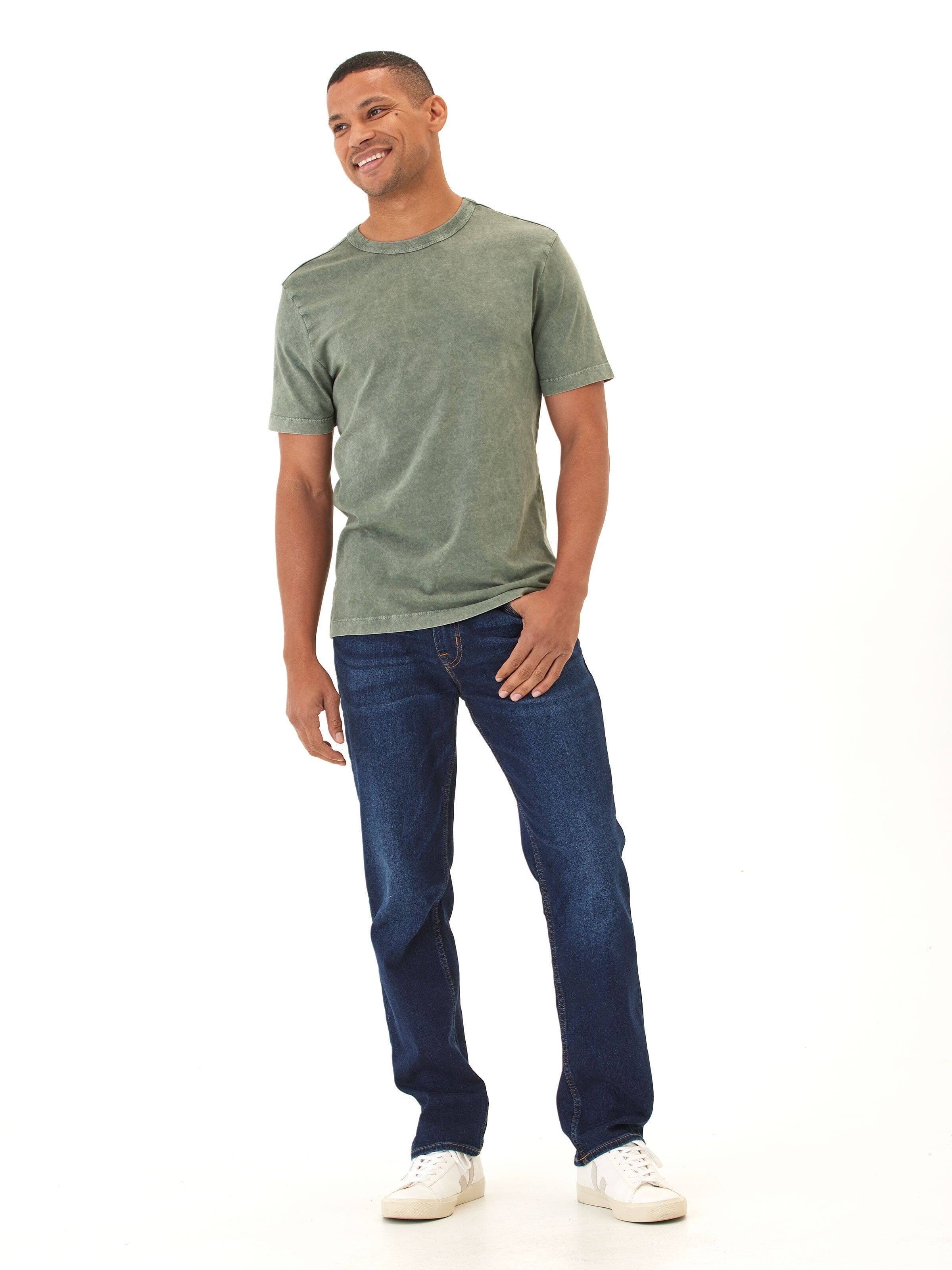 Shawn Mineral Wash Eco Cotton Jersey Crew Tee in Olive Green