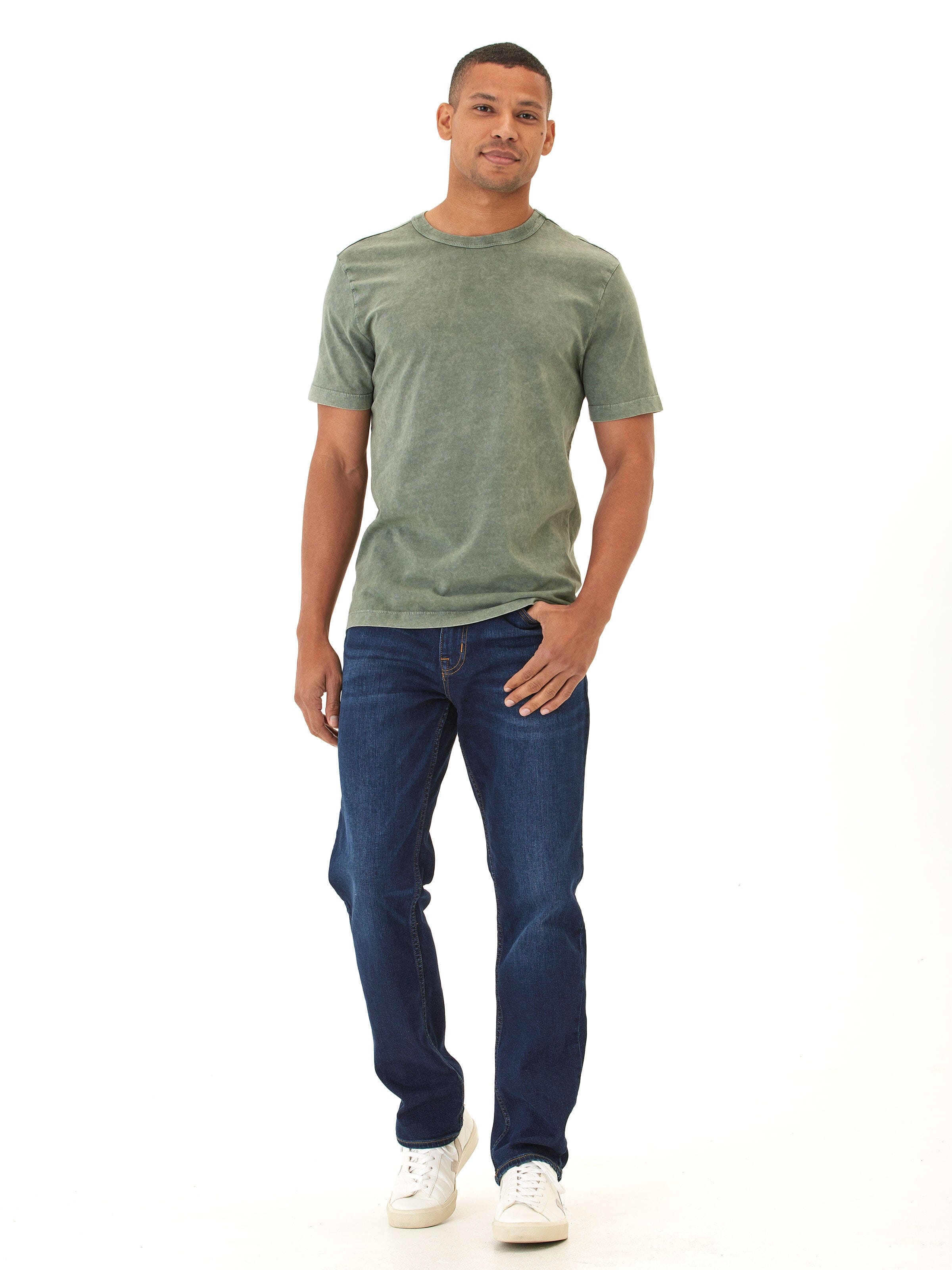 Shawn Mineral Wash Eco Cotton Jersey Crew Tee in Olive Green