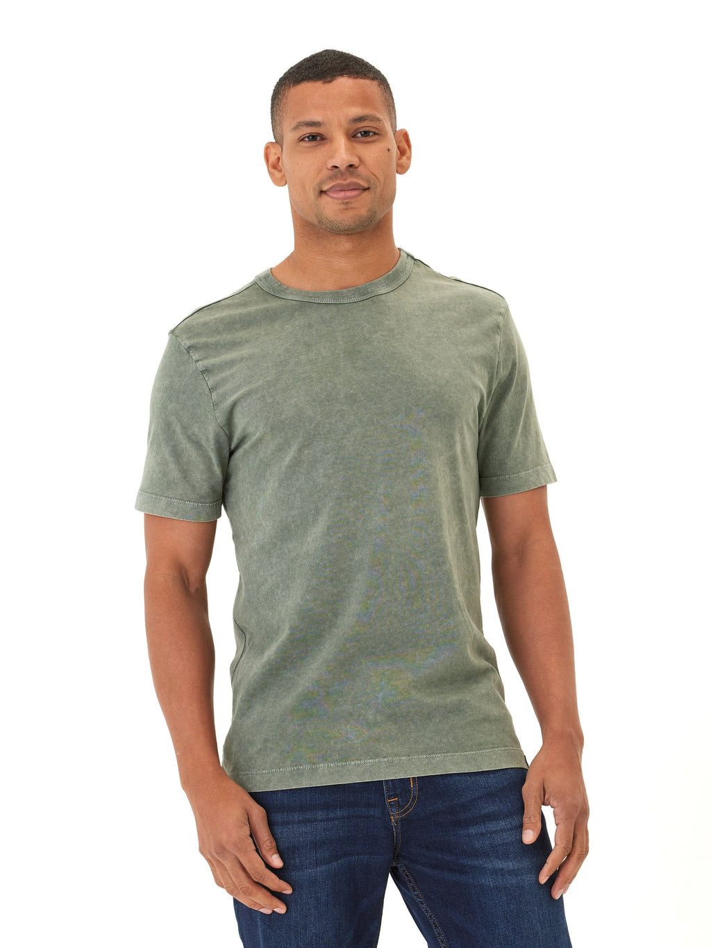 Shawn Mineral Wash Eco Cotton Jersey Crew Tee in Olive Green
