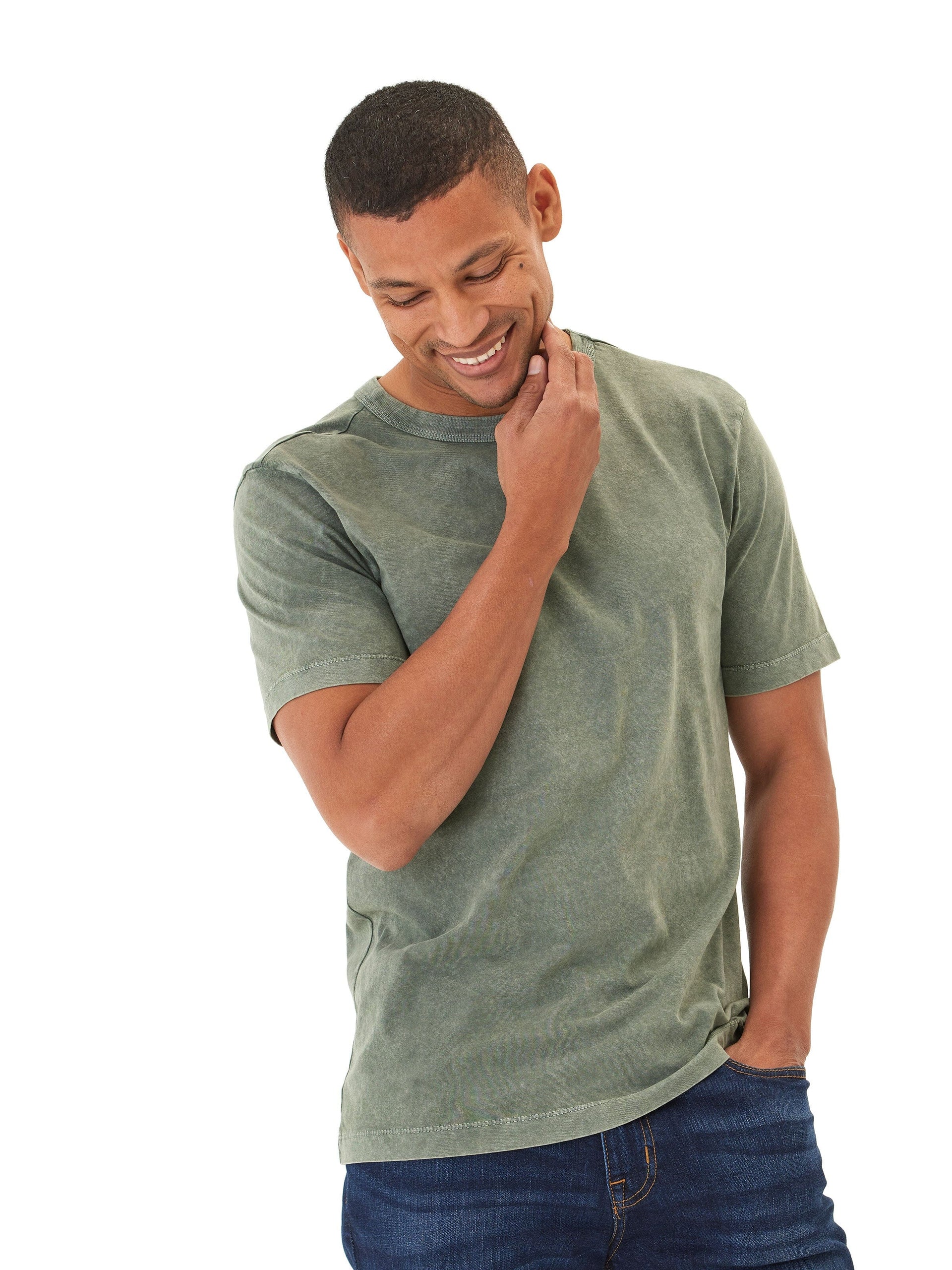 Shawn Mineral Wash Eco Cotton Jersey Crew Tee in Olive Green