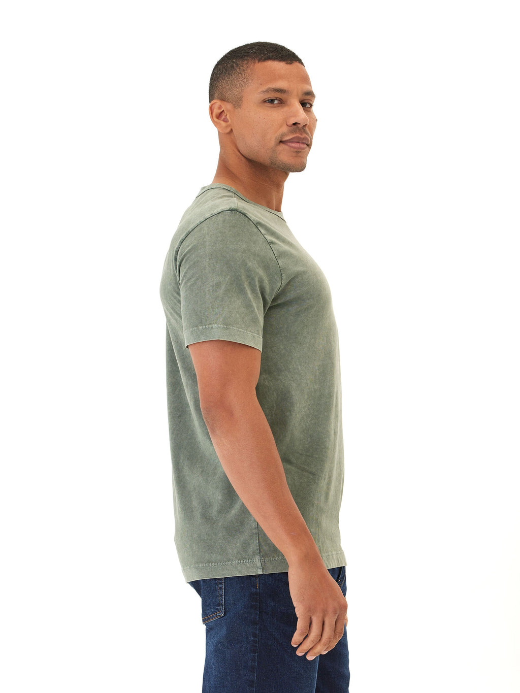Shawn Mineral Wash Eco Cotton Jersey Crew Tee in Olive Green