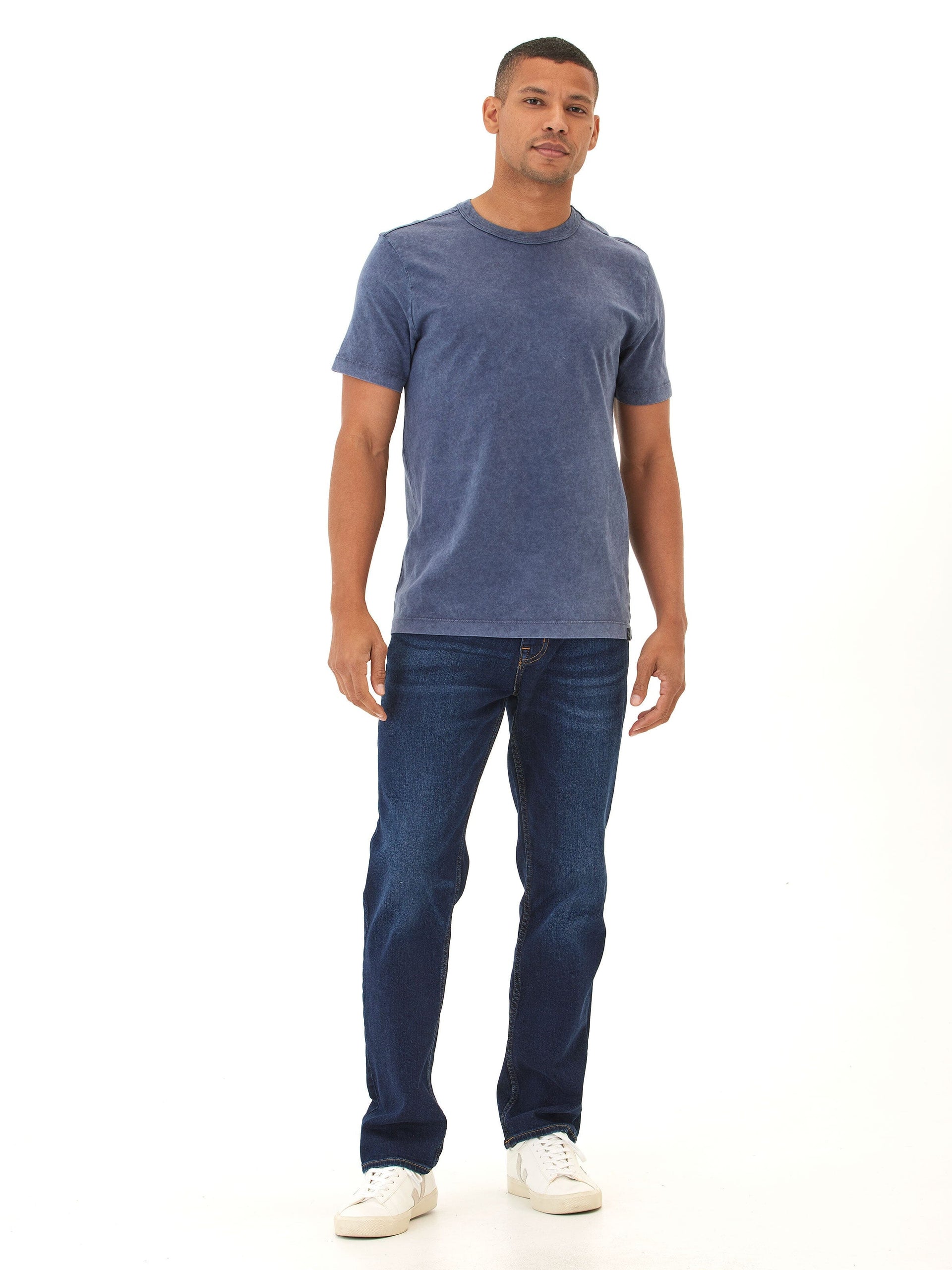 Shawn Mineral Wash Eco Cotton Jersey Crew Tee in Faded Indigo
