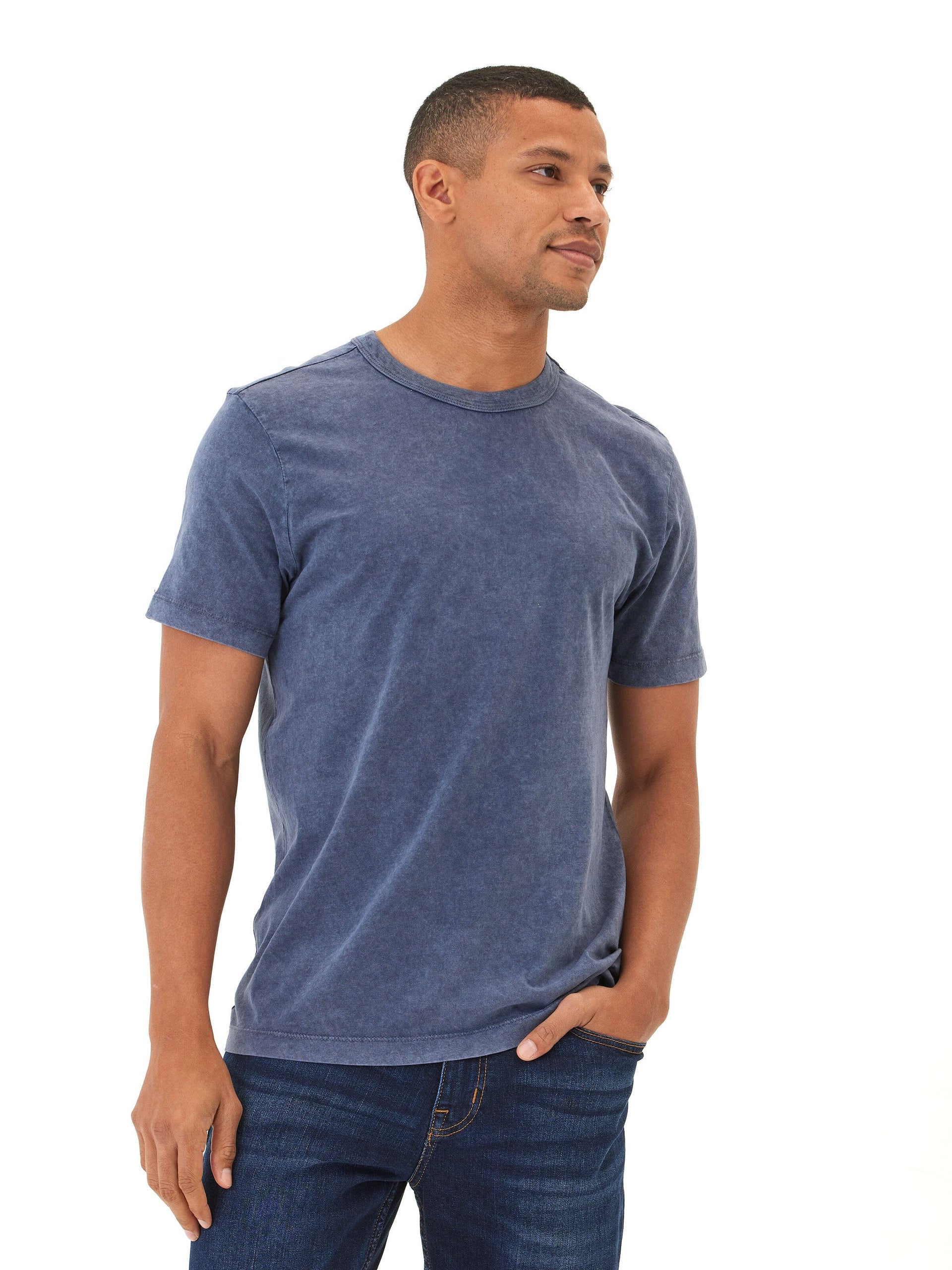 Shawn Mineral Wash Eco Cotton Jersey Crew Tee in Faded Indigo