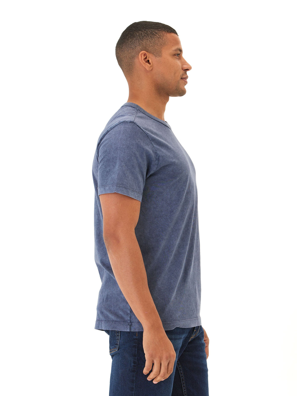 Shawn Mineral Wash Eco Cotton Jersey Crew Tee in Faded Indigo