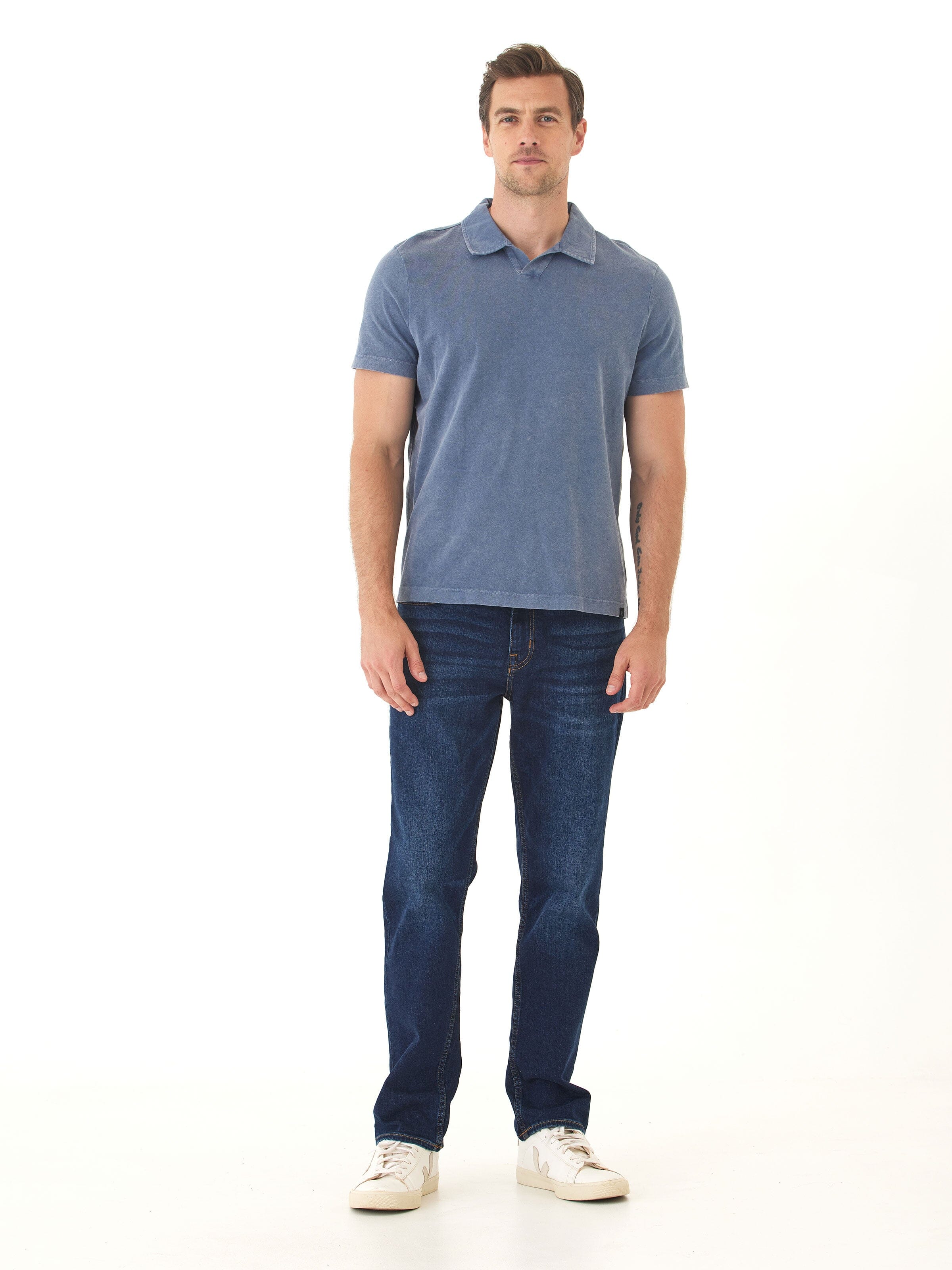 Men's Mineral Wash Eco Cotton Jersey Polo Shirt in Blue