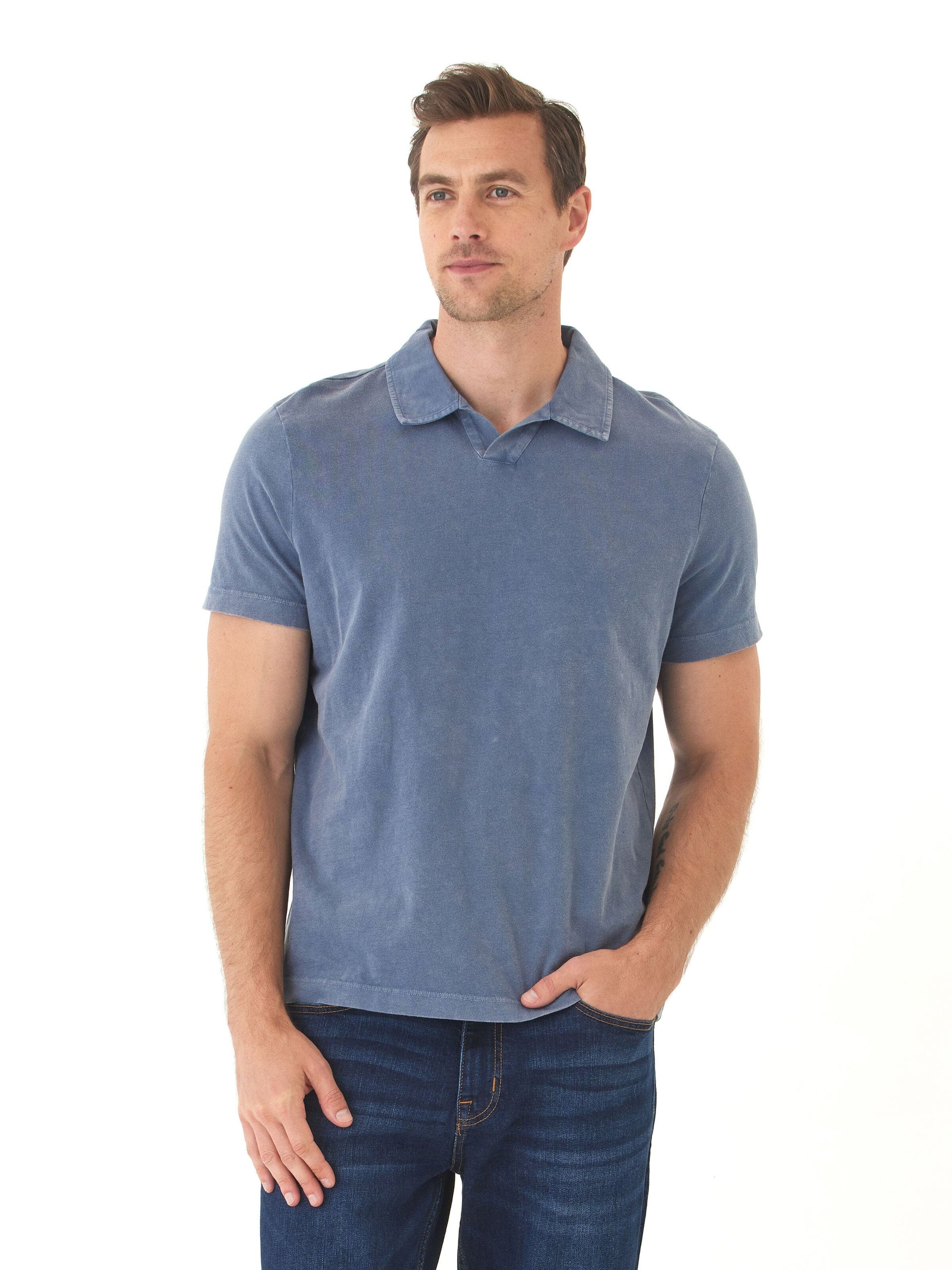 Men's Mineral Wash Eco Cotton Jersey Polo Shirt in Blue