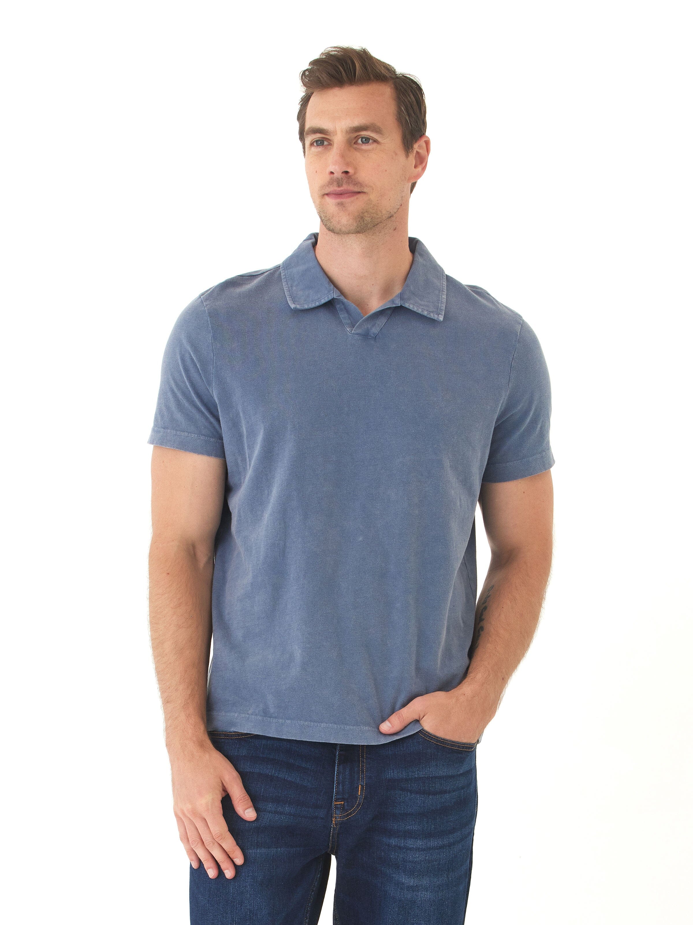 Men's Mineral Wash Eco Cotton Jersey Polo Shirt in Blue
