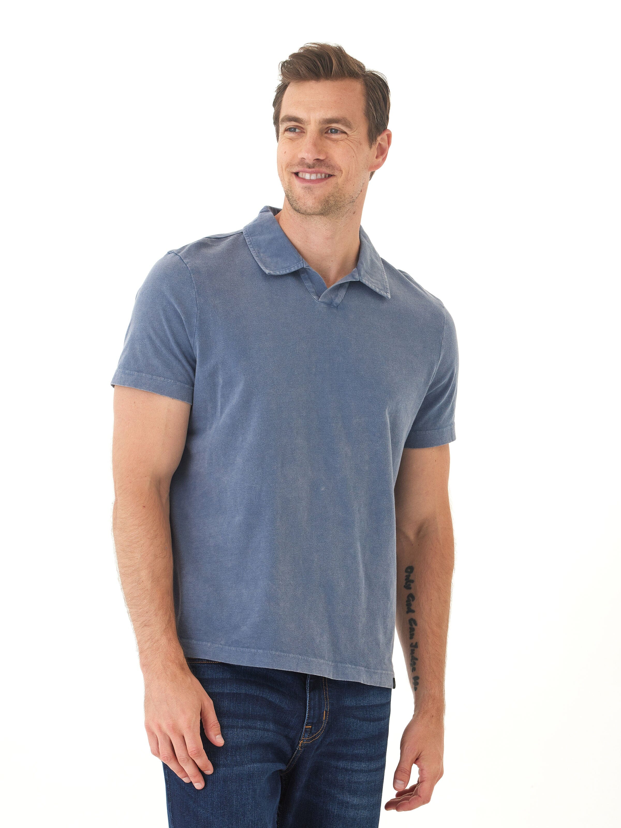 Men's Mineral Wash Eco Cotton Jersey Polo Shirt in Blue
