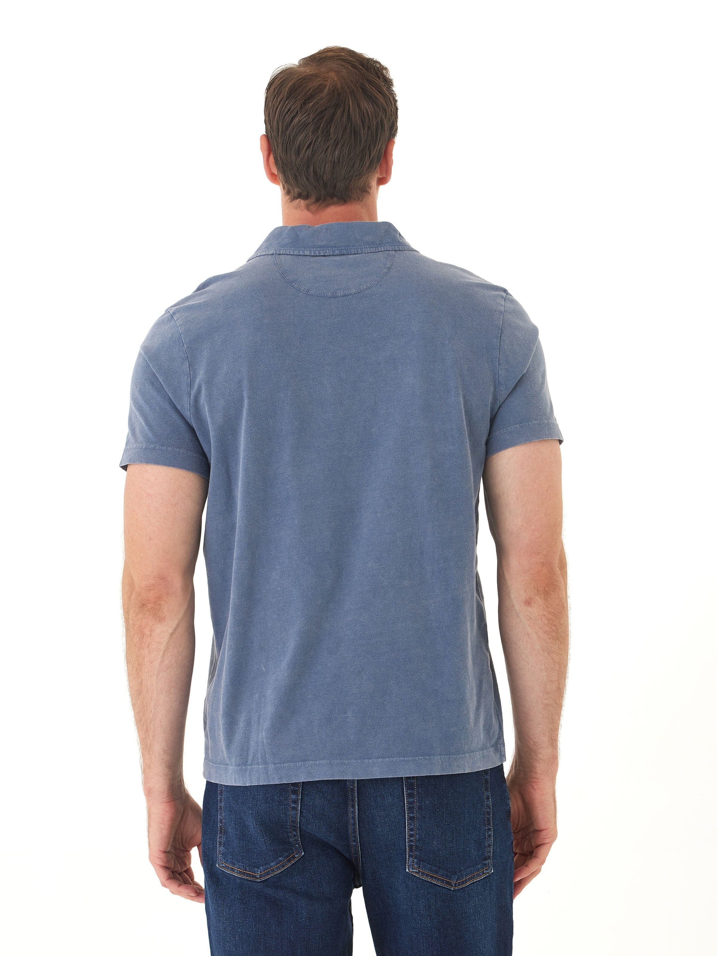 Men's Mineral Wash Eco Cotton Jersey Polo Shirt in Blue