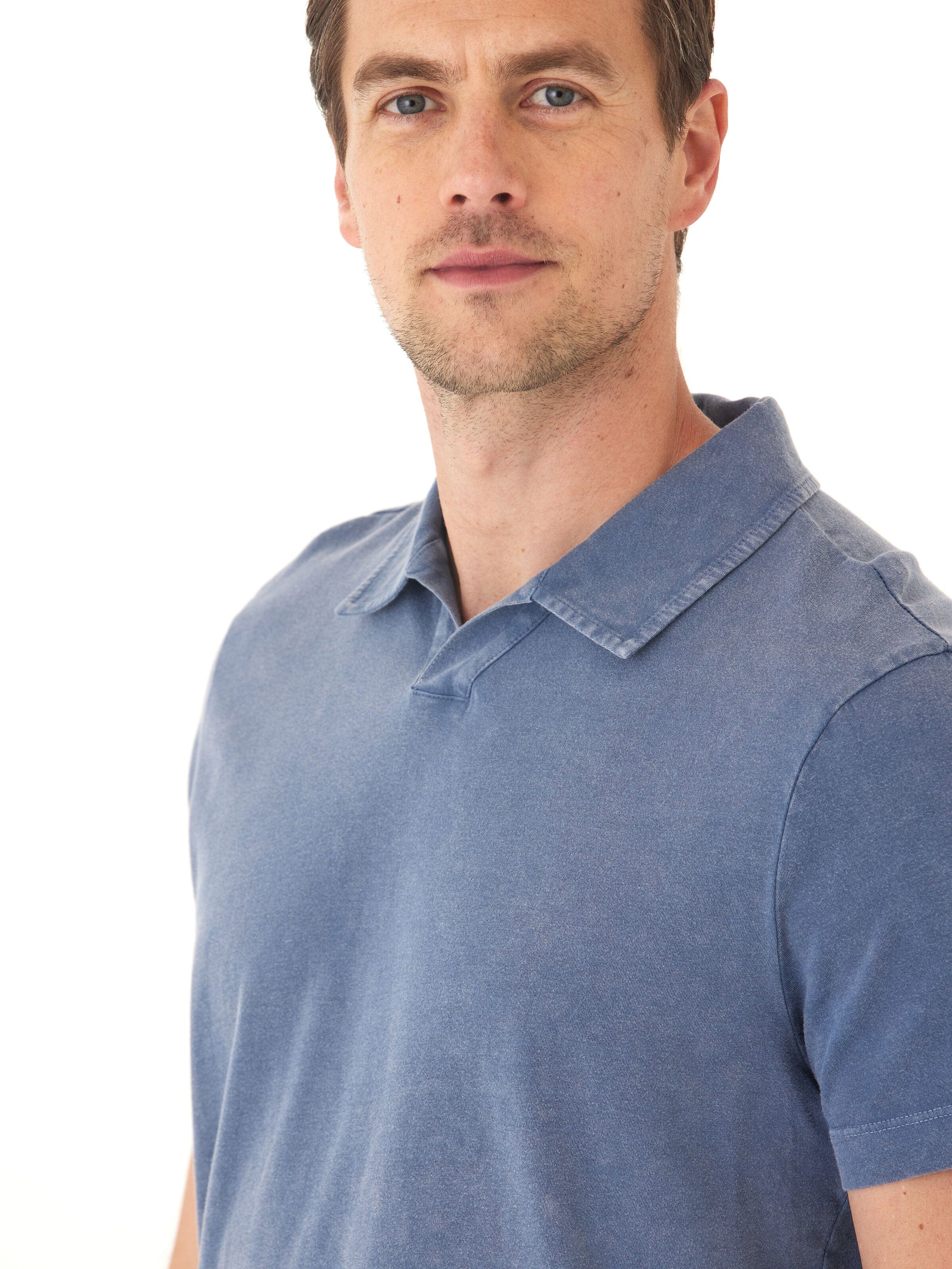 Men's Mineral Wash Eco Cotton Jersey Polo Shirt in Blue
