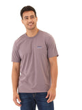 Men's dusty-purple short sleeve crew neck t-shirt with embroidered detail in solid cotton jersey blend.