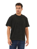 Close-up of a men's Johnny relaxed fit jersey tee in charcoal showing the mineral wash texture.