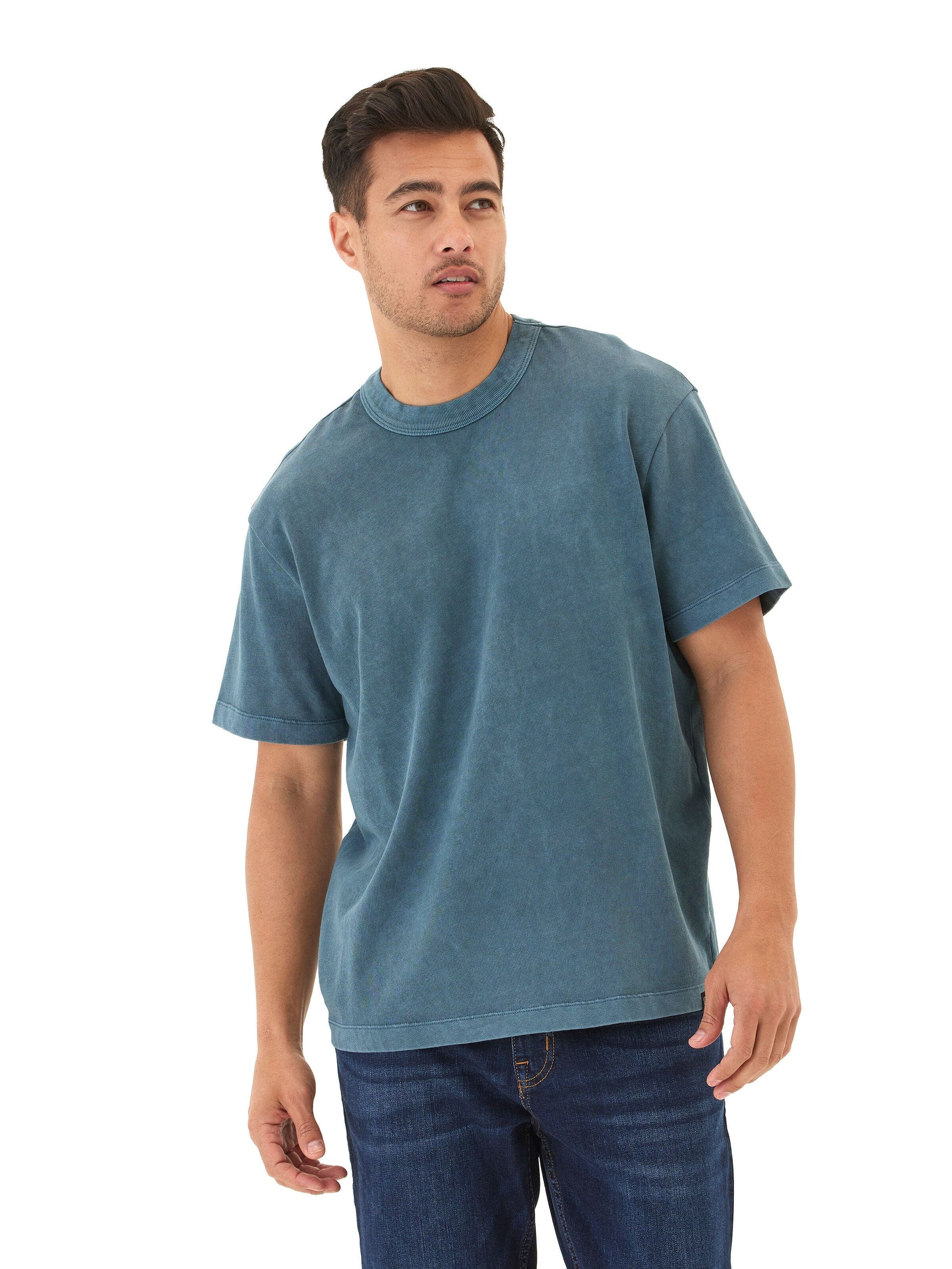 Johnny Relaxed Fit Mineral Wash Jersey Tee in a neutral tone with dropped shoulders and crew neck.