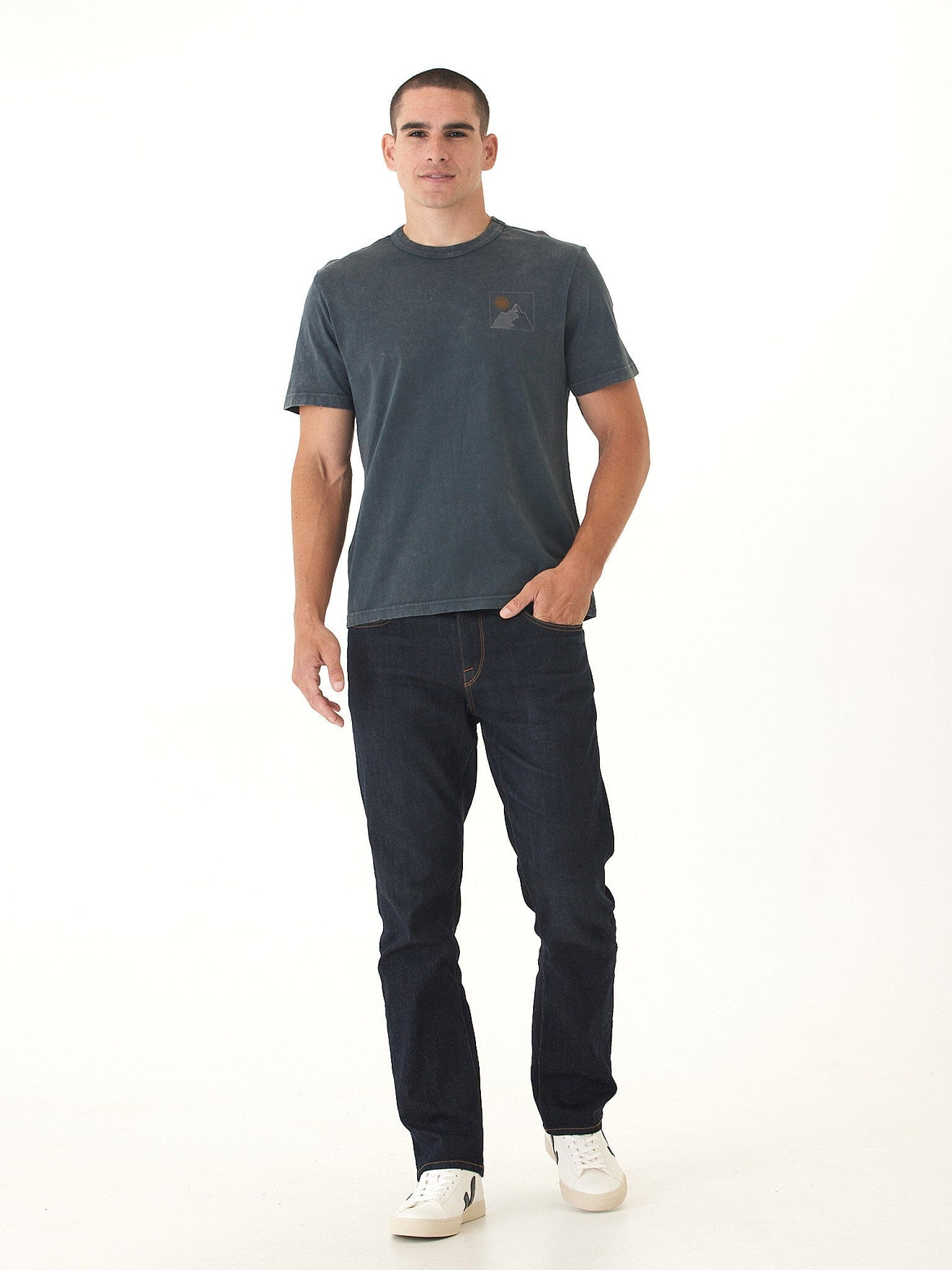 Mineral Wash Sunny Mountain Graphic Tee in Charcoal