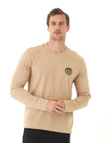 Soft wash long sleeve cotton tee in tan and dark green