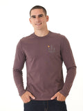 Men's mineral wash graphic long sleeve cotton t-shirt in dark brown