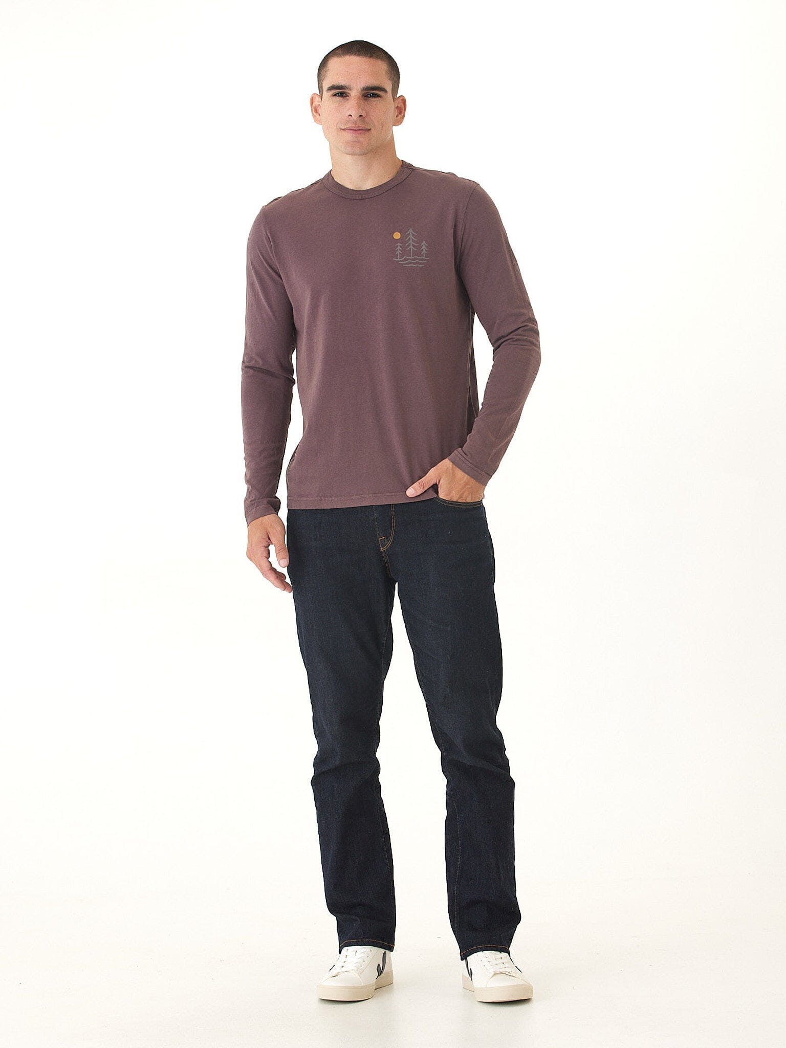 Mineral Wash Graphic Long Sleeve Cotton Tee for Men