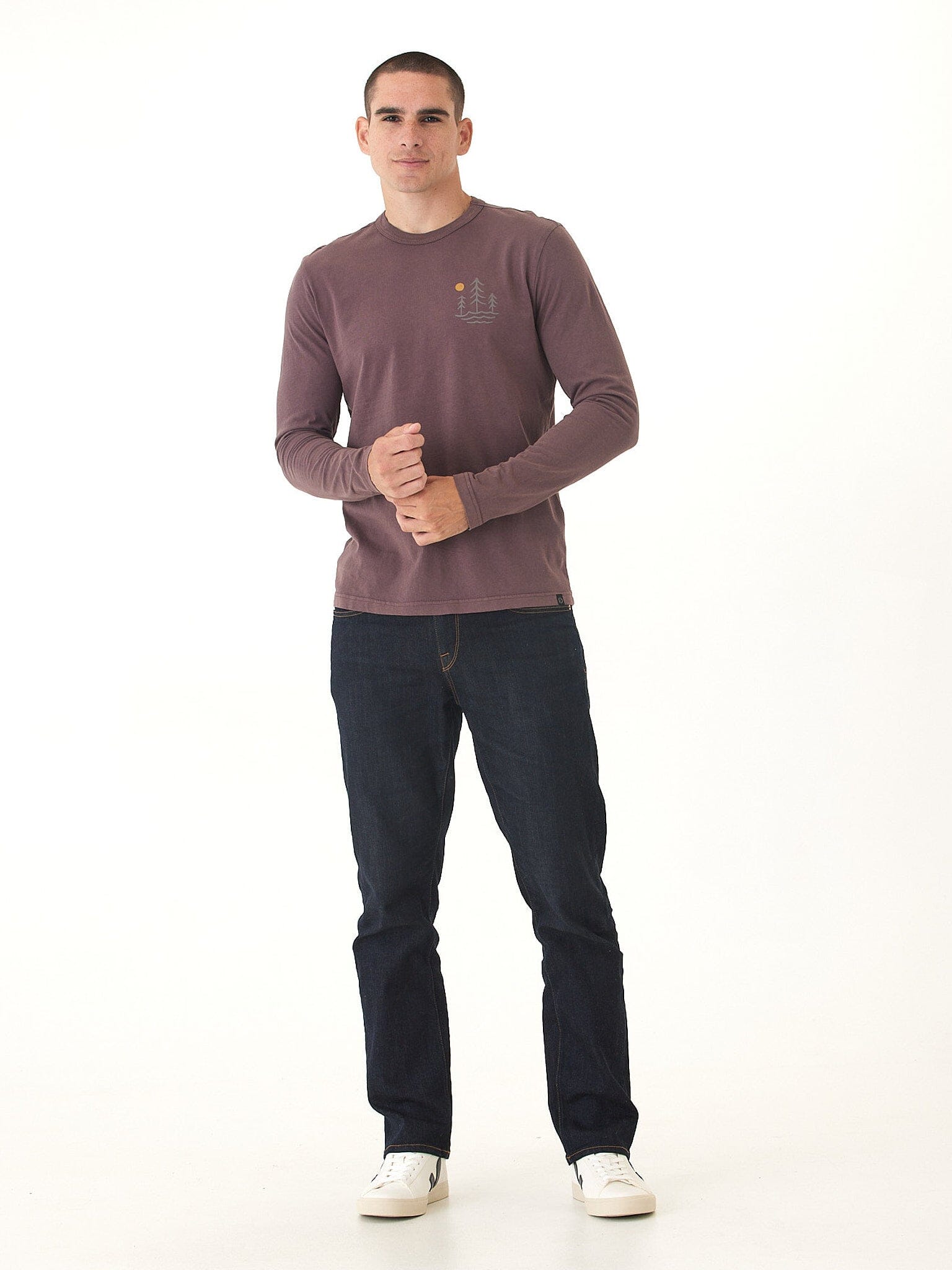 Mineral Wash Graphic Long Sleeve Cotton Tee for Men