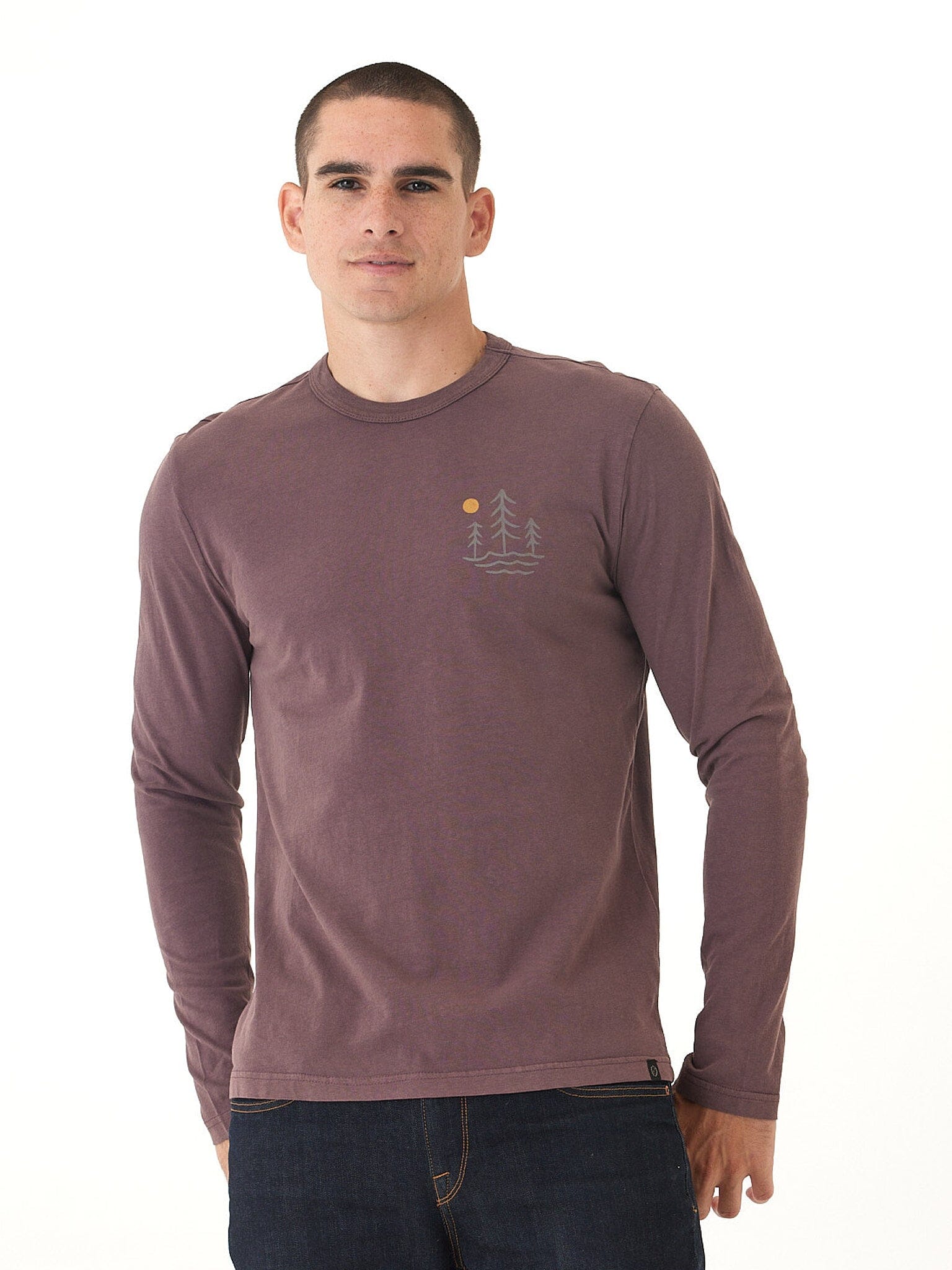 Mineral Wash Graphic Long Sleeve Cotton Tee for Men