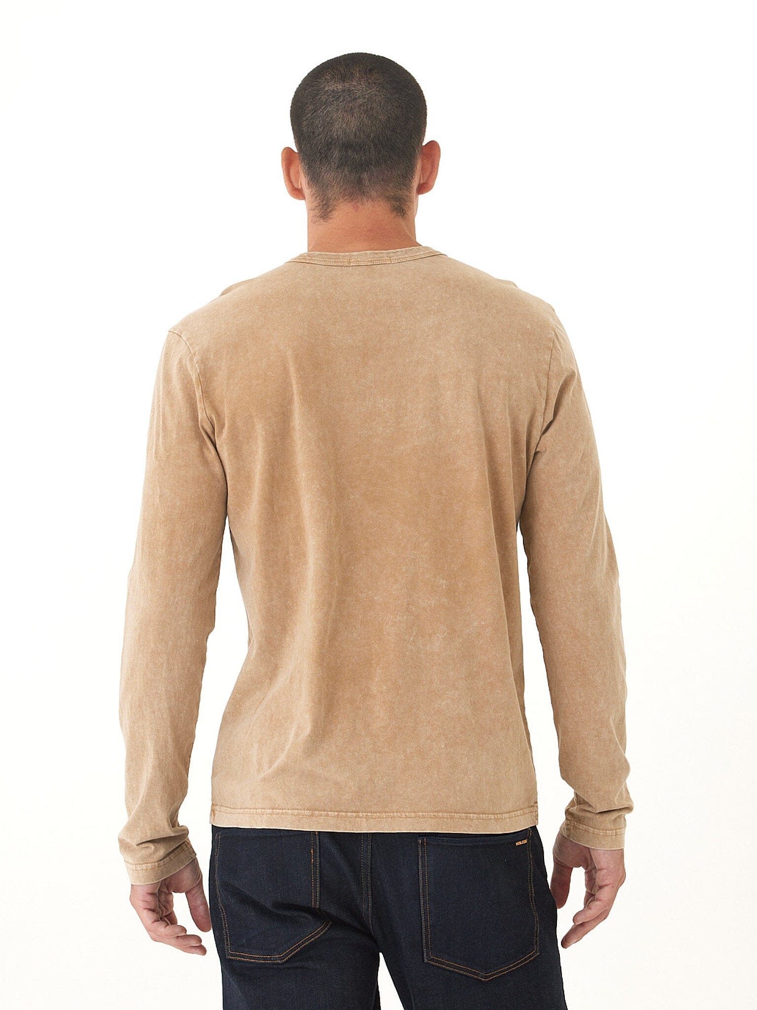 Mineral Wash Graphic Long Sleeve Tee in Tan and Brown