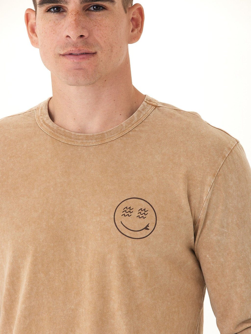Mineral Wash Graphic Long Sleeve Tee in Tan and Brown