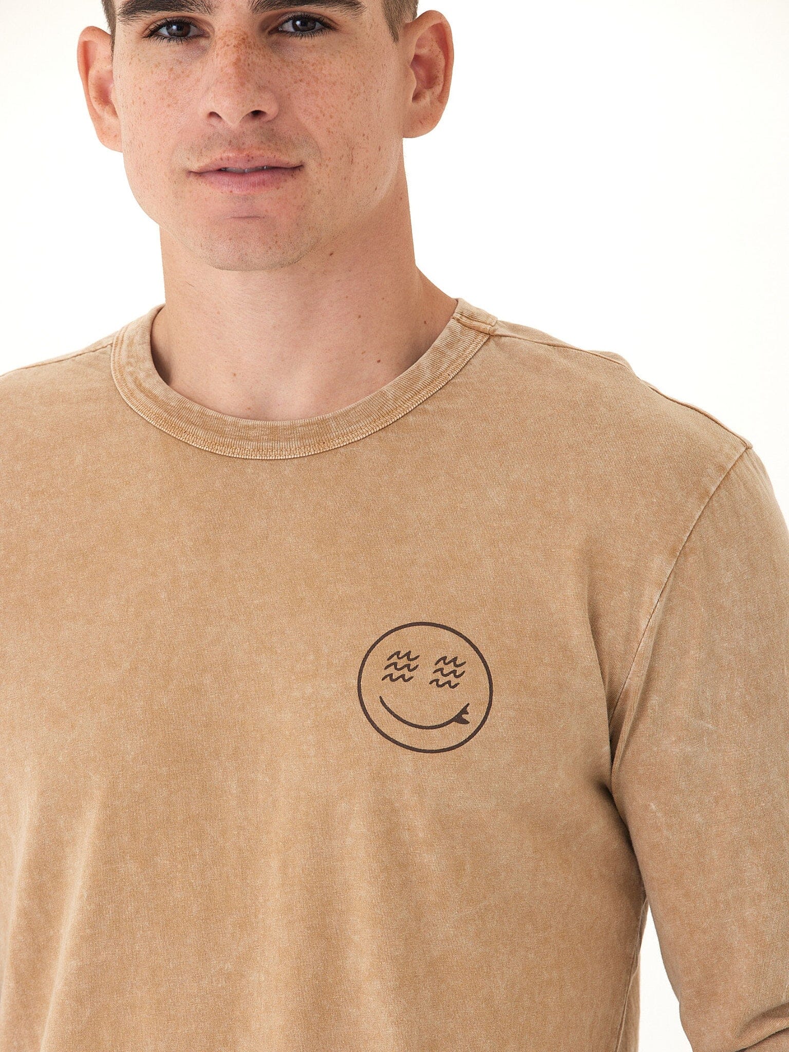 Mineral Wash Graphic Long Sleeve Tee in Tan and Brown