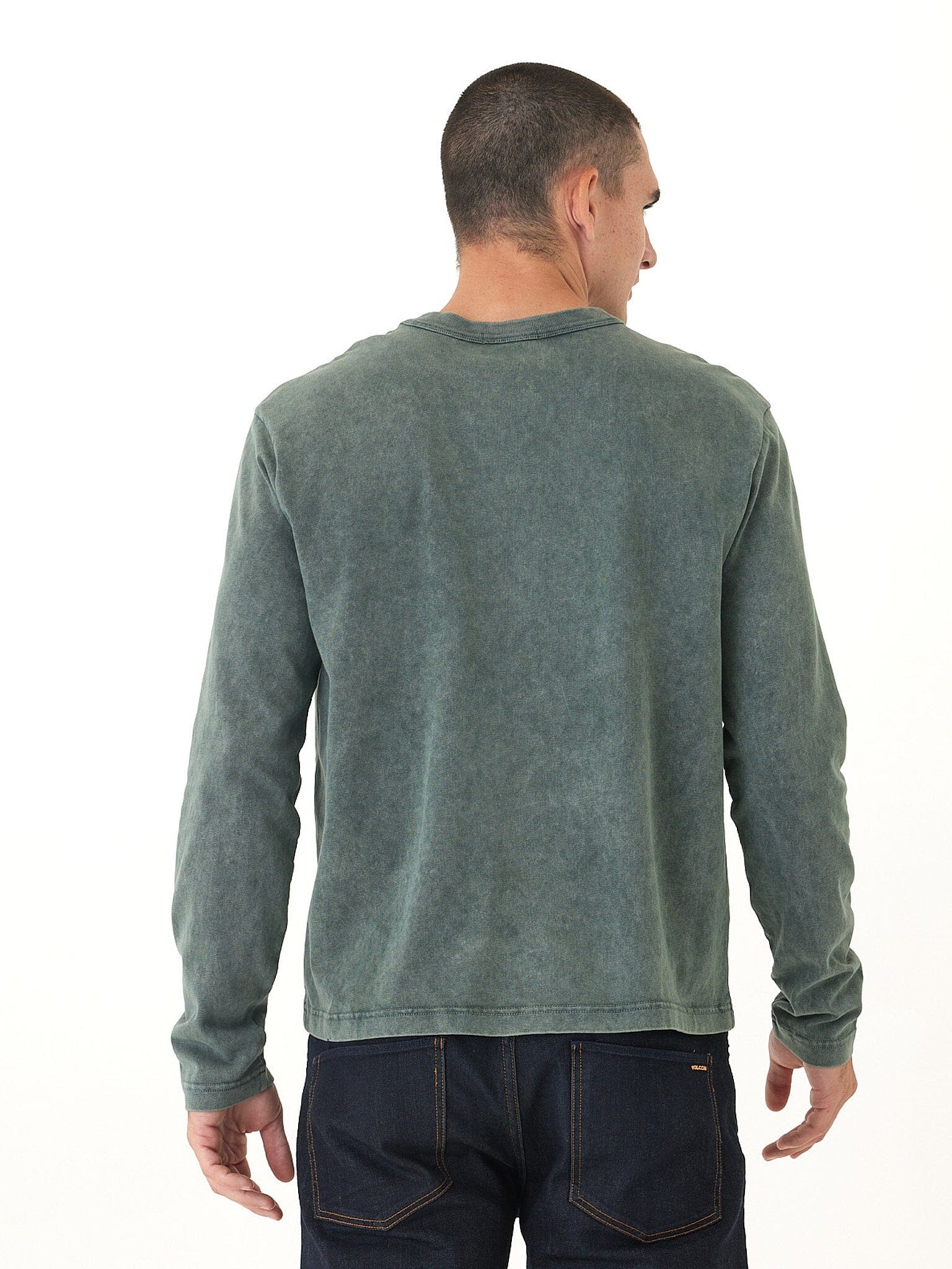 Relaxed Fit Mineral Wash Long Sleeve Crewneck Tee for Men