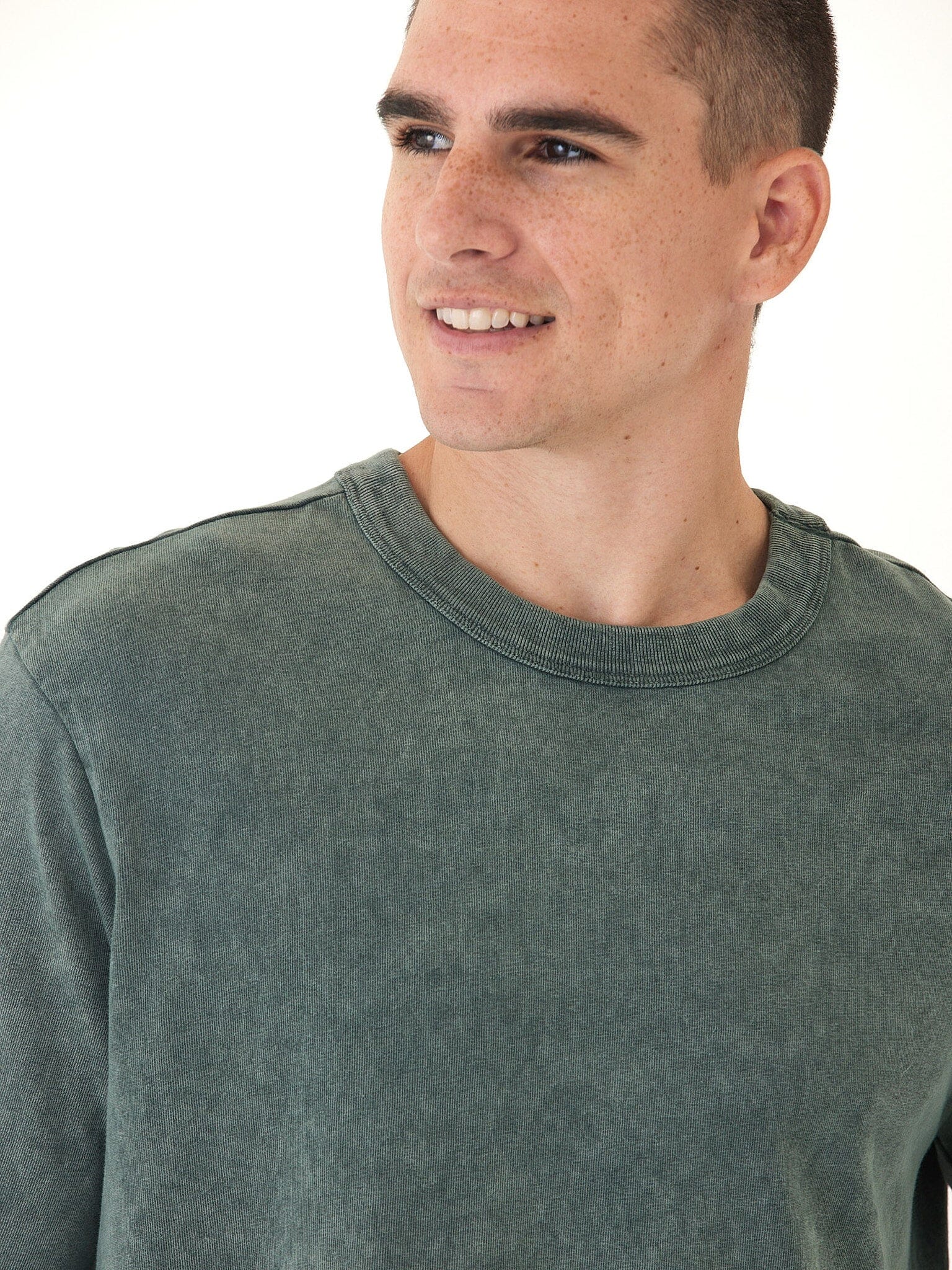 Relaxed Fit Mineral Wash Long Sleeve Crewneck Tee for Men